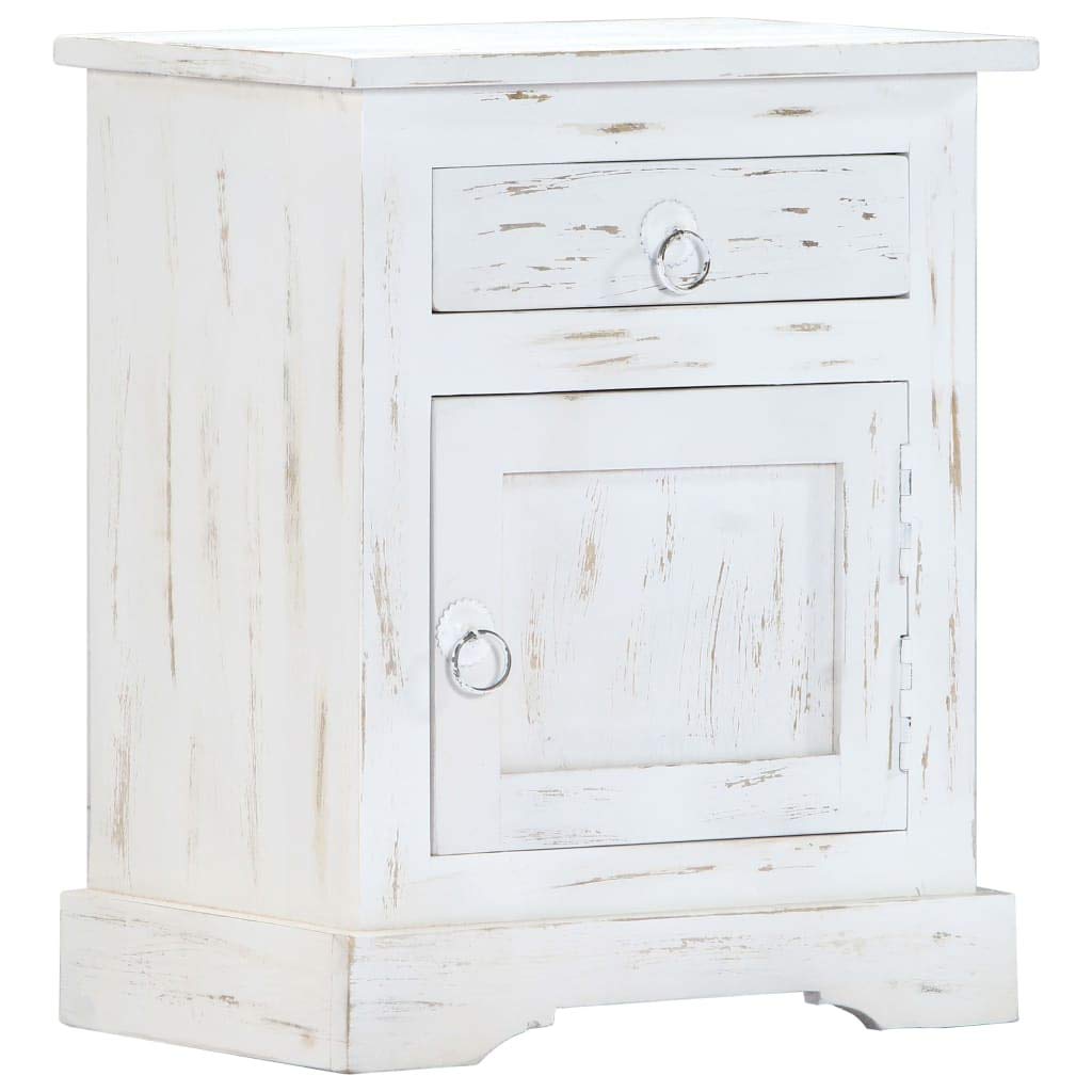 Modern White Wooden End Table Nightstand with Phone Shelf - 15.7