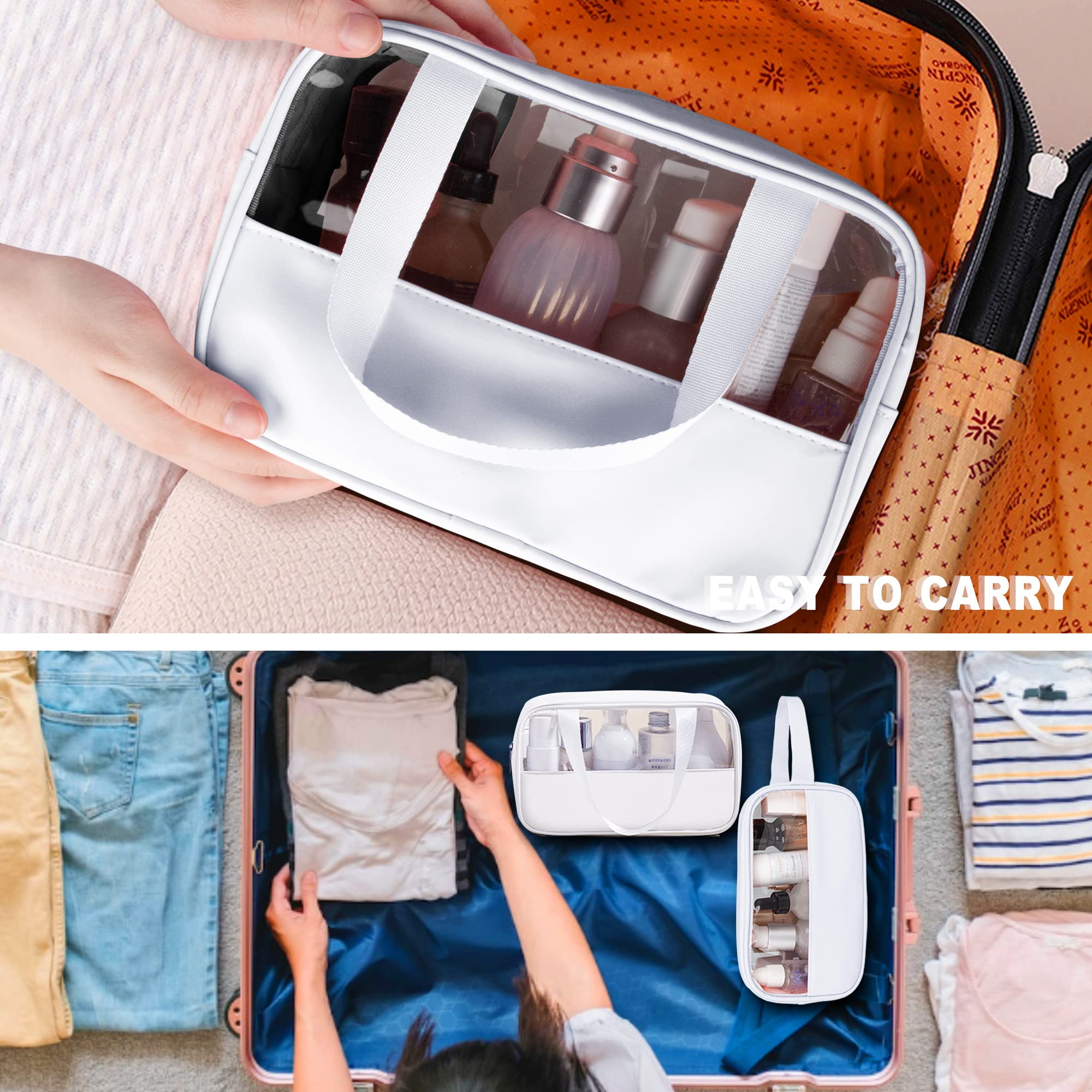 2-Pack Clear Makeup Bags Set - Transparent PVC Travel Cosmetic Pouch & Waterproof Toiletry Organizer for Women (White) | Perfect for Travel, Gym & Daily Essentials Storage