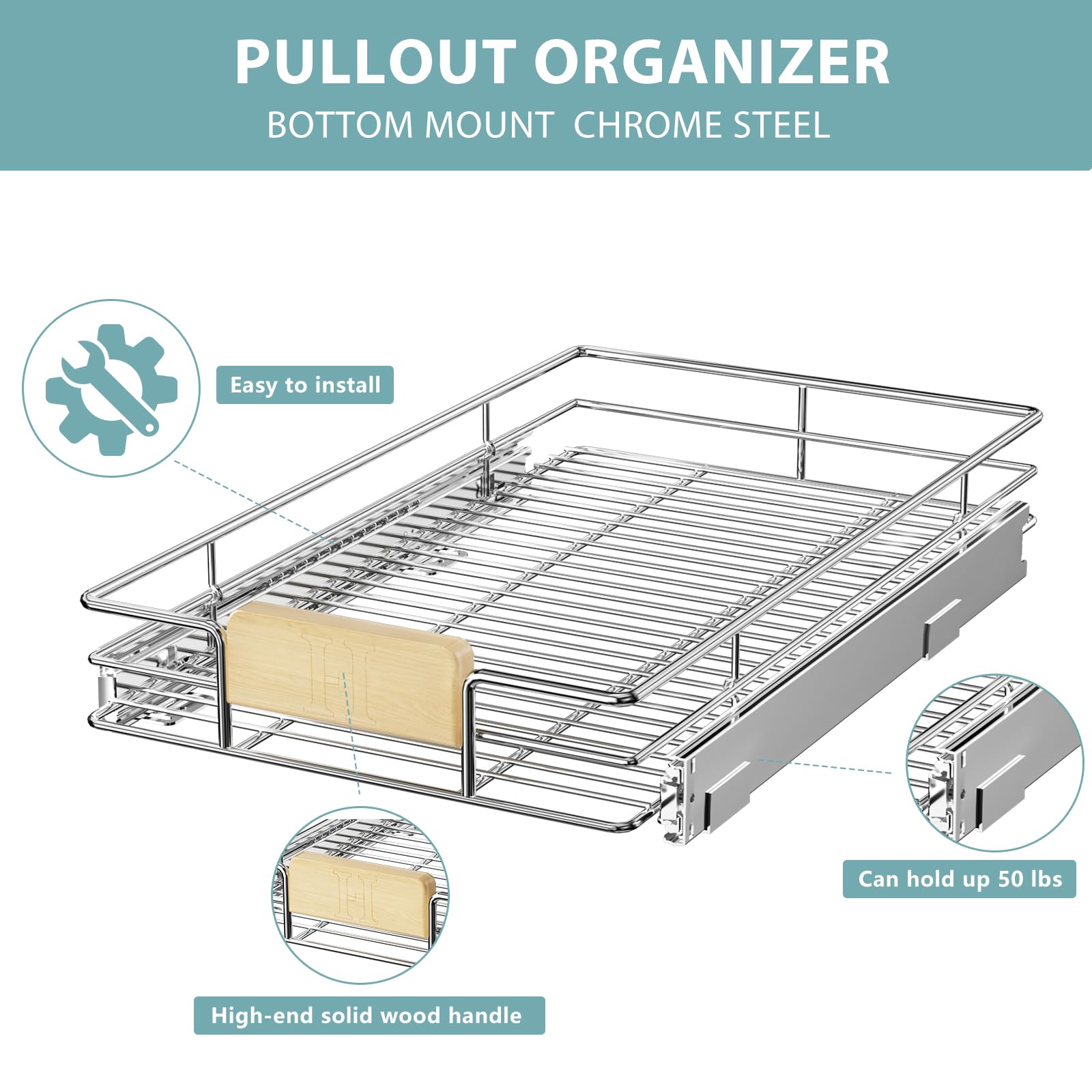 LOVMOR Pull Out Cabinet Organizer with Wooden Handle - 10.5