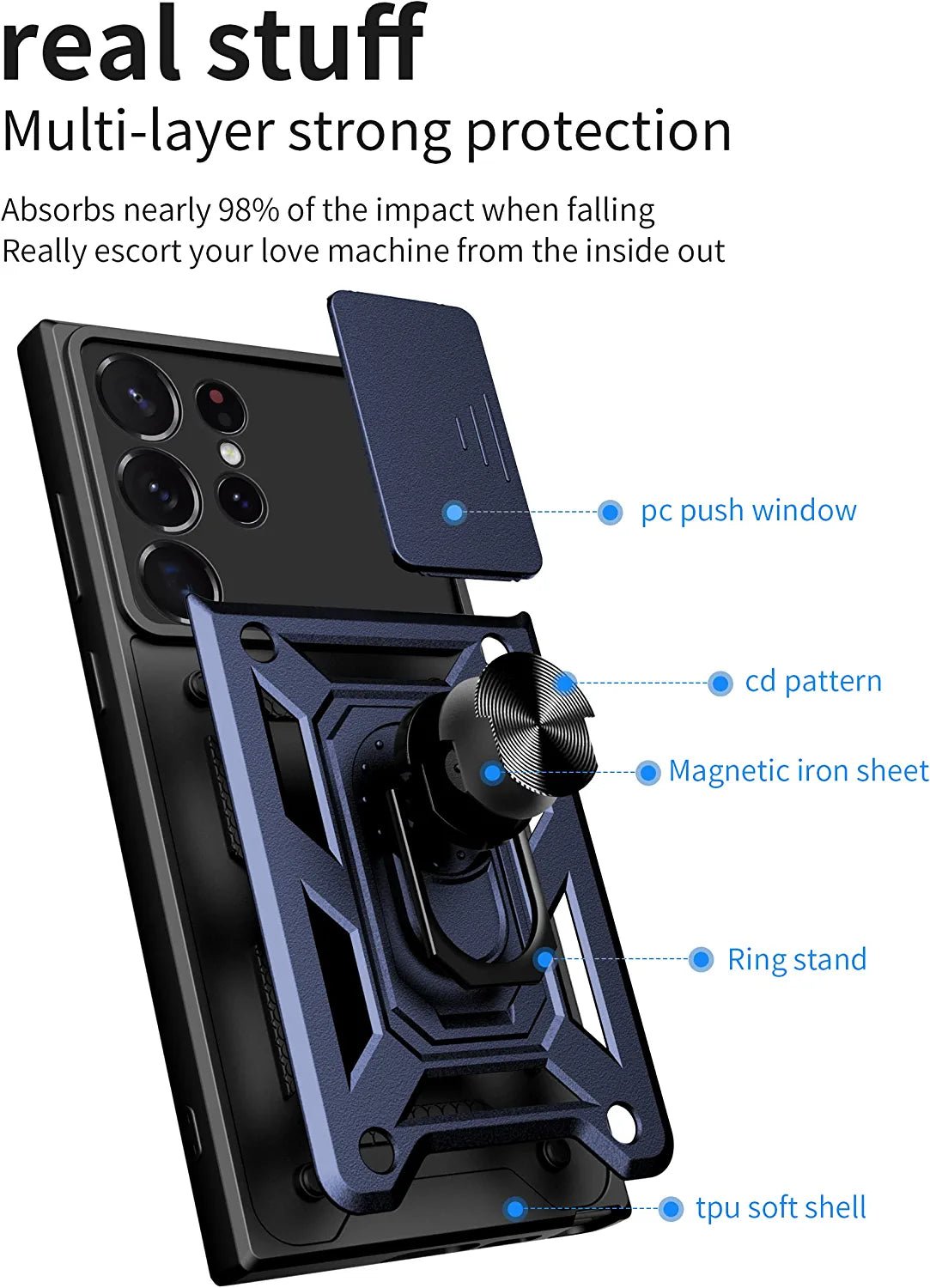 360° Rotatable Kickstand Case for Samsung Galaxy S23 Ultra - Shockproof Protective Phone Cover with Screen Protector | Perfect for Work, Travel & Outdoor Activities