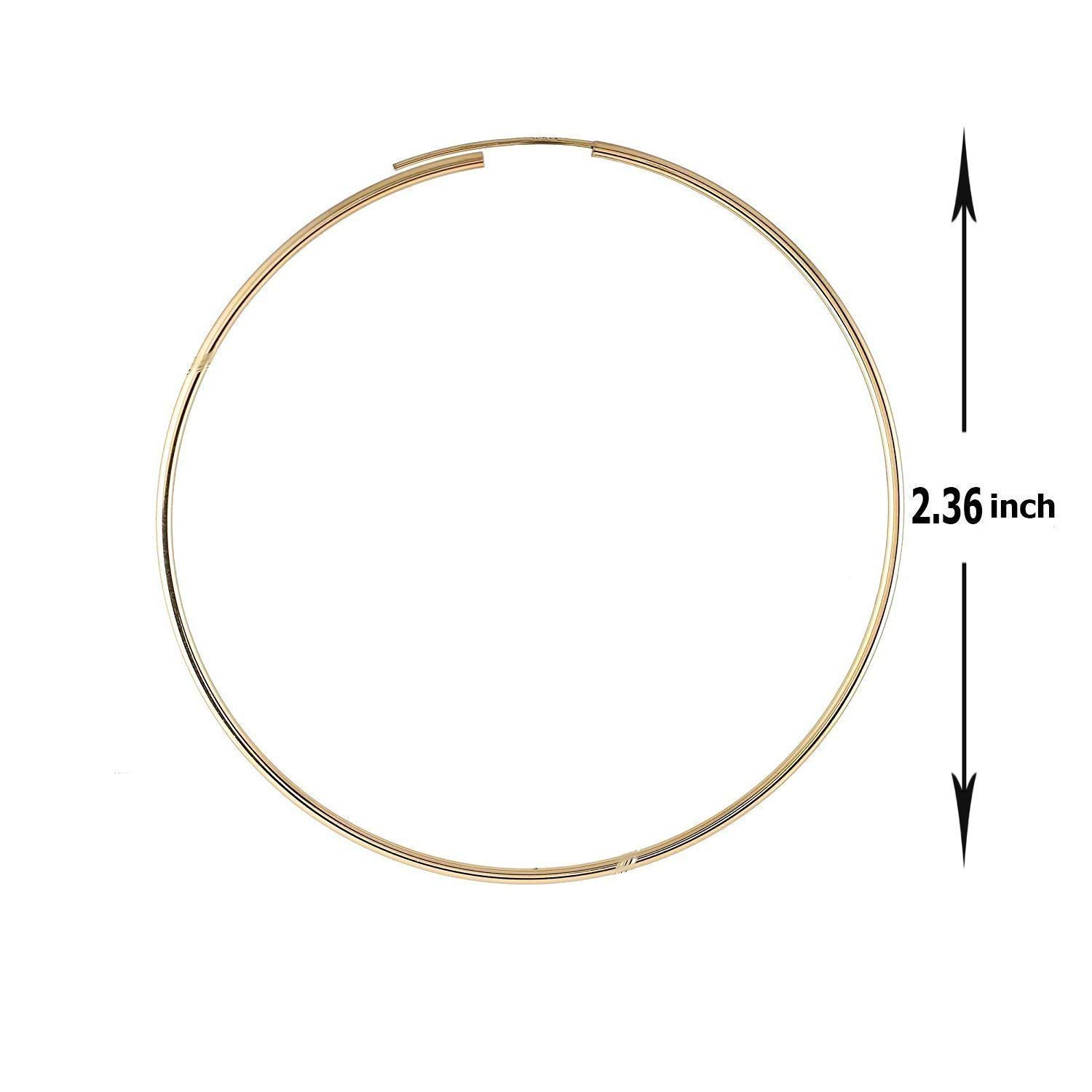 14K Gold Round Hoop Earrings for Women - Yellow & White Gold High Polish Finish - 60mm (2.36