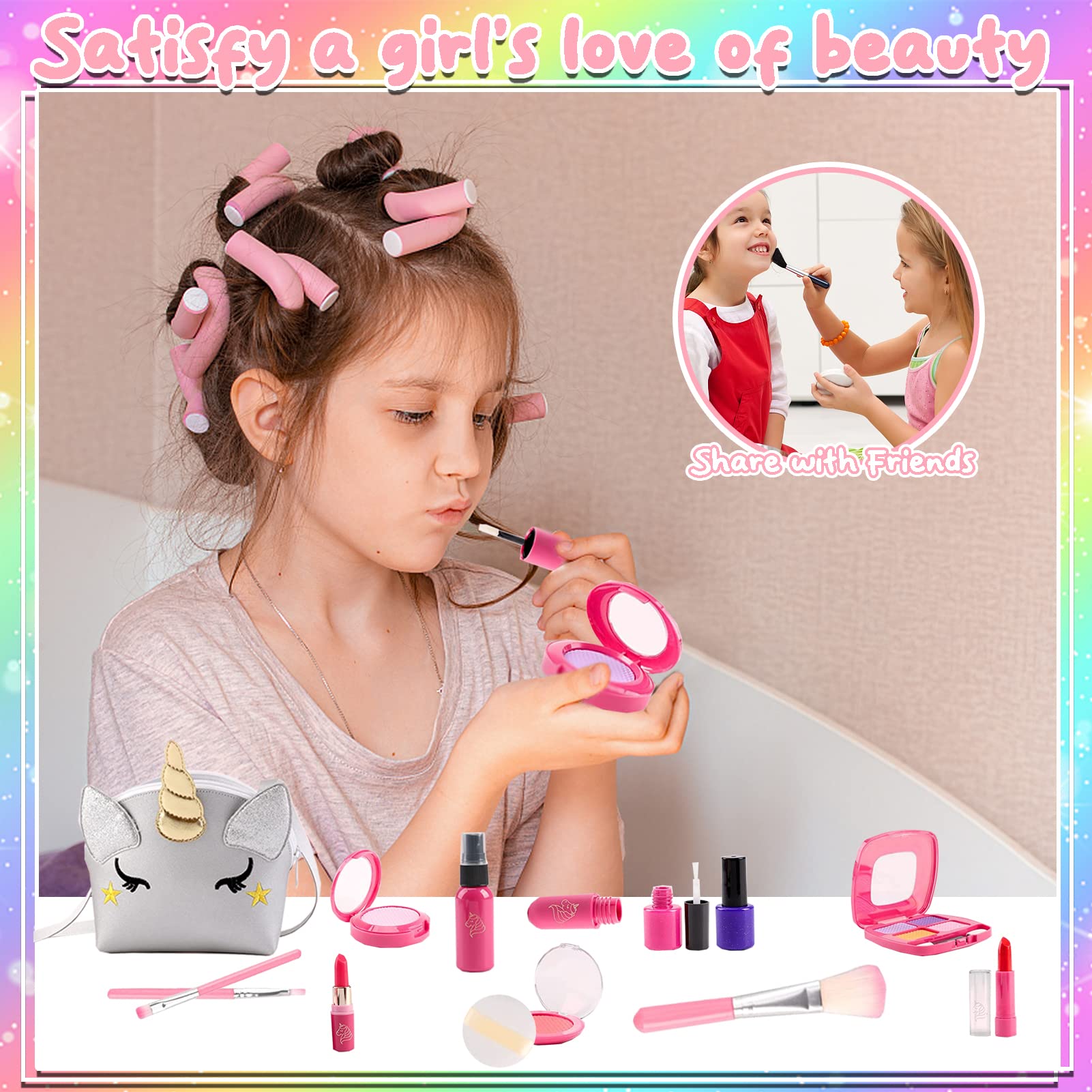 Unicorn Makeup Set for Girls 3-8 Years - 20pcs Pretend Play Toy Gift for Birthday & Christmas