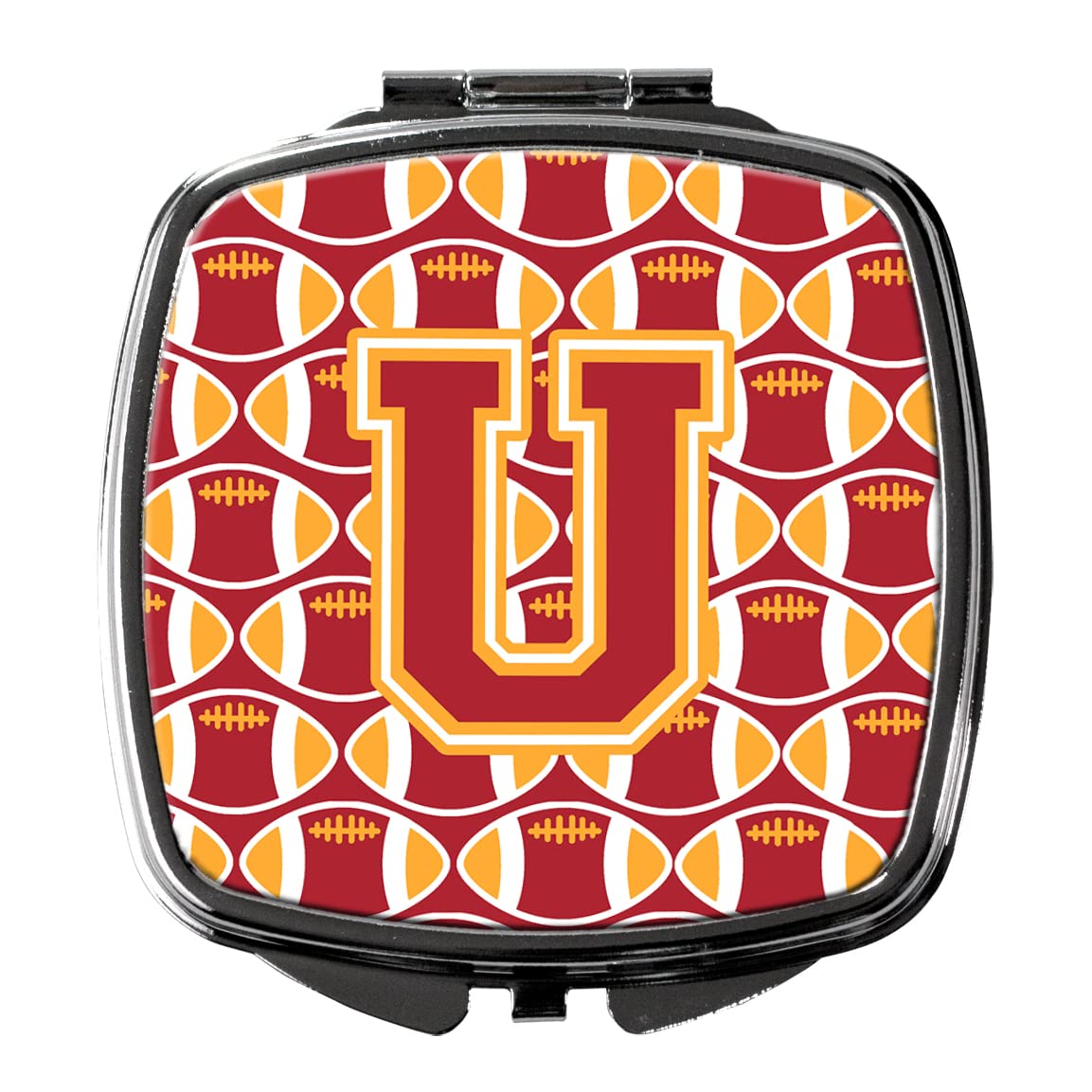 Caroline's Treasures CJ1070-USCM Letter U Football Cardinal and Gold Compact Mirror - Portable Folding Handheld Travel Makeup Mirror for Women & Girls, Perfect Gift for Sports Fans, Cheerleaders, and Football Enthusiasts - Ideal for On-the-Go Touchups, Purse Essentials, and Game Day Accessories
