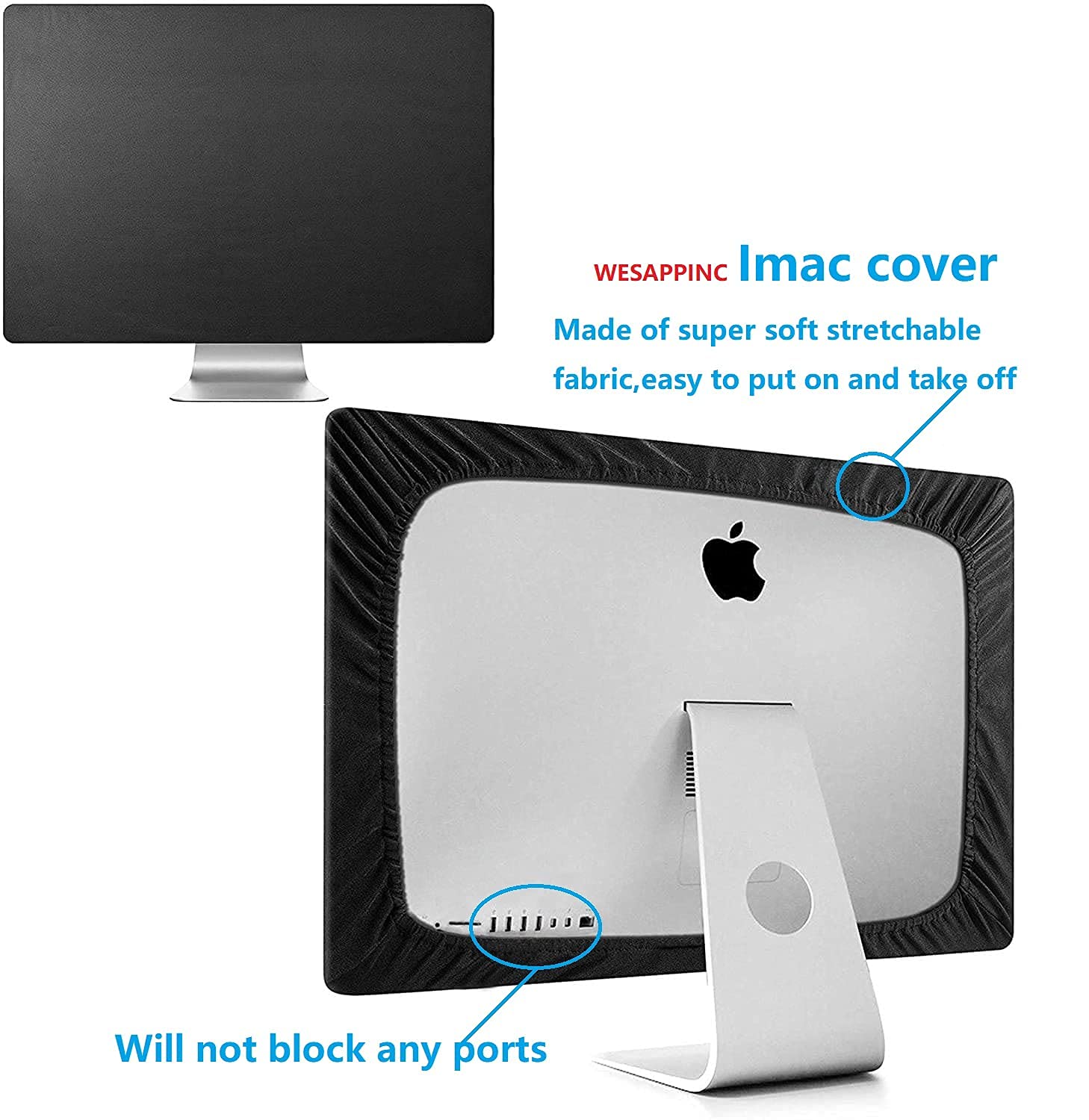 WESAPPINC 27 Inch iMac Monitor Dust Cover Sleeve - Compatible with Apple iMac A1312 / A1419 / A1862 Models - Black Screen Protector for Display Protection - Perfect for Home, Office & Studio Use