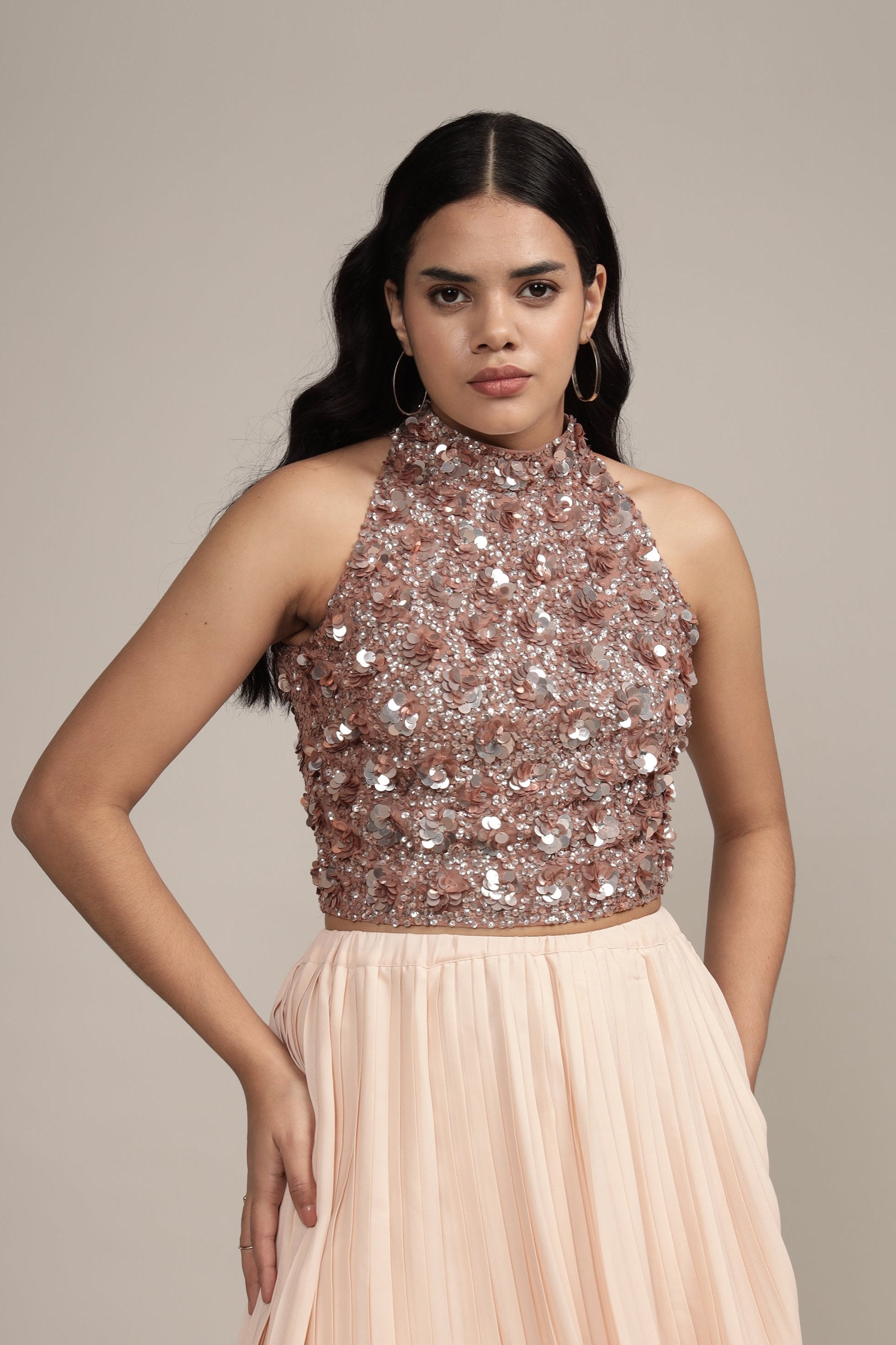 Elegant Mink Sequin Blouse for Women - Glamorous Party Top for Night Out, Club Wear, and Special Occasions