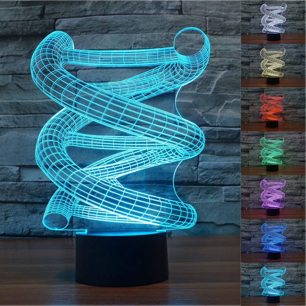 3D DNA Abstract LED Night Light with Touch Switch - 7 Color Changing Optical Illusion Table Lamp for Home, Desk, Christmas Decor, Kids Room, Birthday Gift (Perfect for Bedroom, Nursery, Office & Party Decorations)