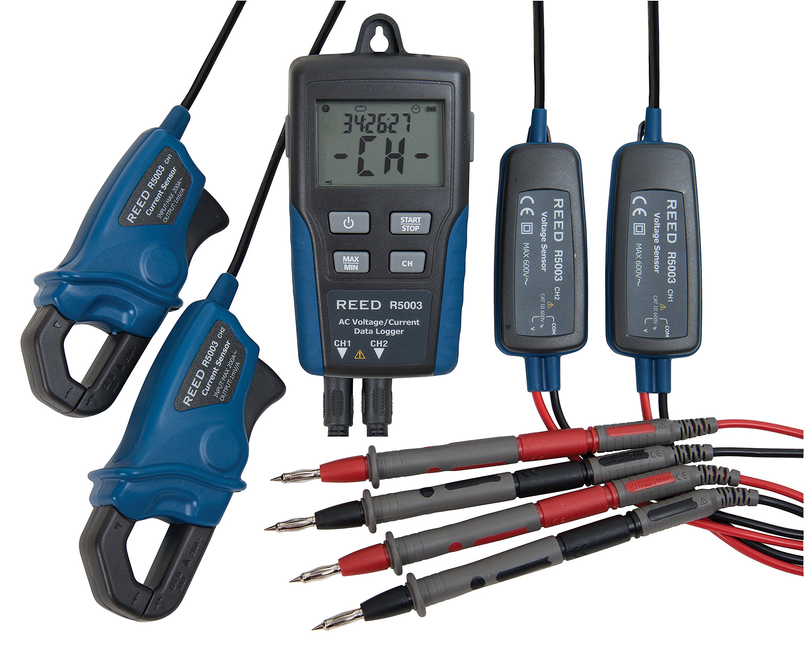 REED Instruments R5003 Dual Input True RMS AC Voltage Current Datalogger Meter - Professional Electrical Testing for HVAC, Industrial Equipment & Power Monitoring