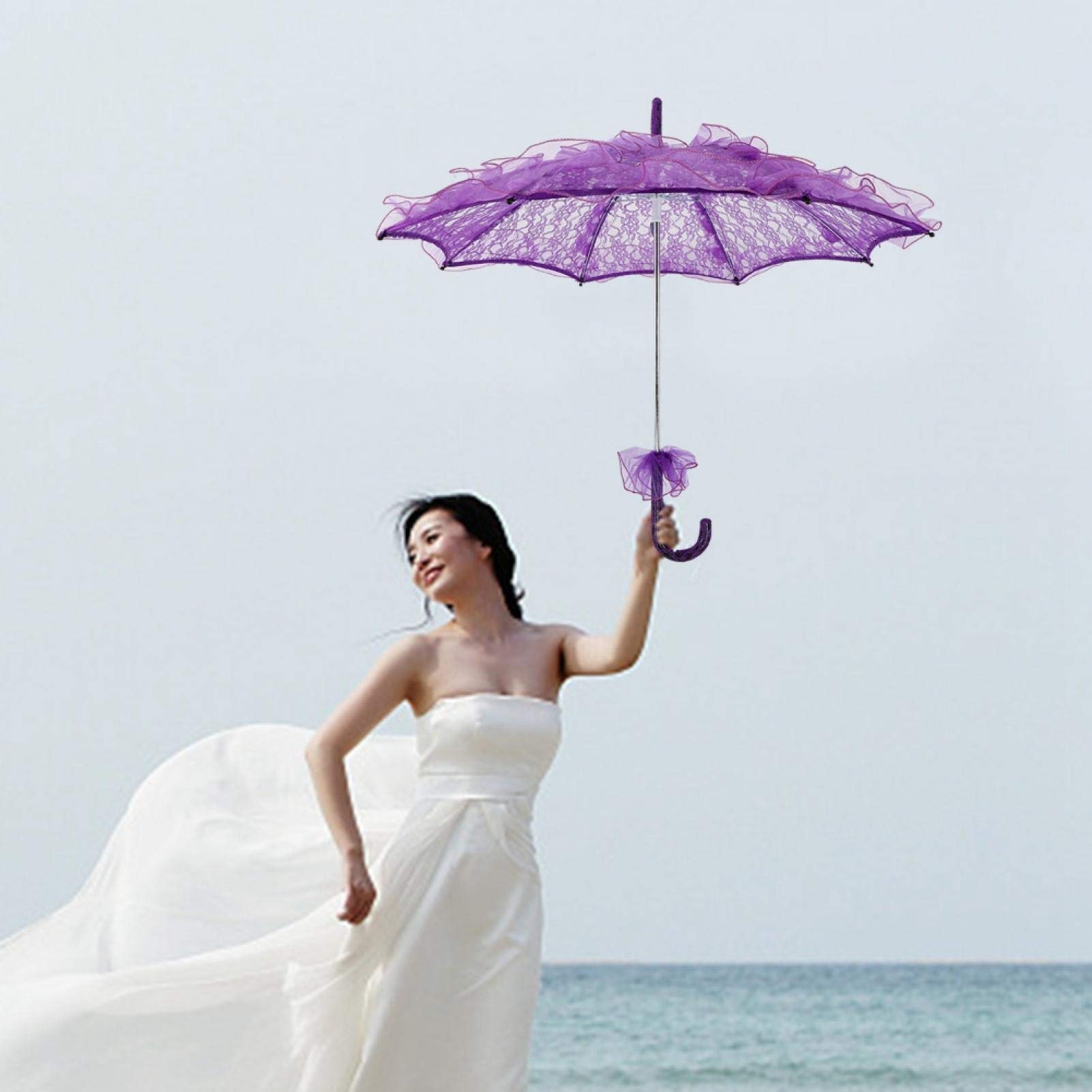Elegant Purple Lace Wedding Umbrella - Stylish Bridal Photo Prop for Outdoor Ceremonies, Engagement Shoots & Vintage Themed Weddings