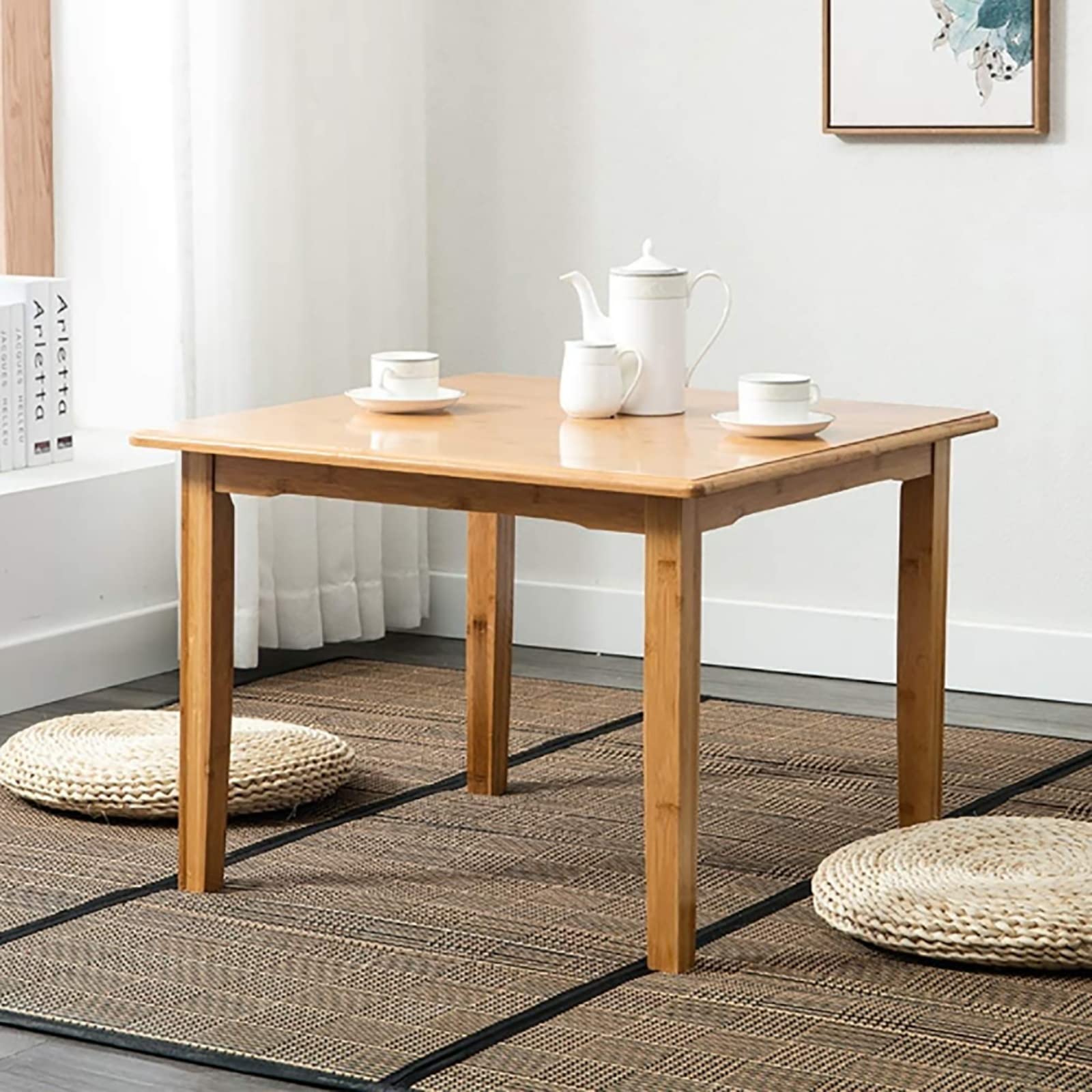 80x80x62cm Square Bamboo Dining Table - Multi-Purpose Coffee Table, Computer Desk, Study Desk for Home, Office, Balcony & Meeting Spaces