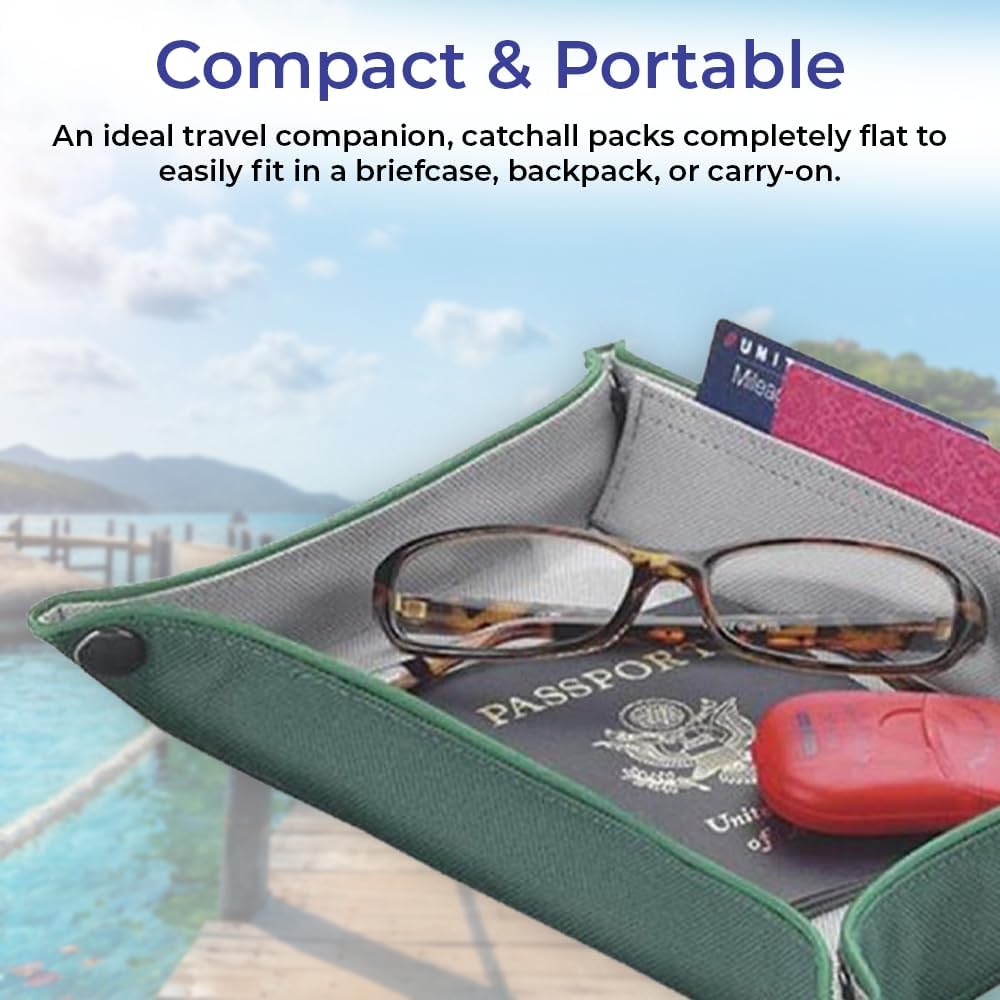 Leather Valet Tray Organizer for Men & Women - Jewelry Phone Coins Wallet Keys Holder - Bedside Entryway Desk Catch All Tray with Foldable Design - Perfect for Home Office Travel Gift