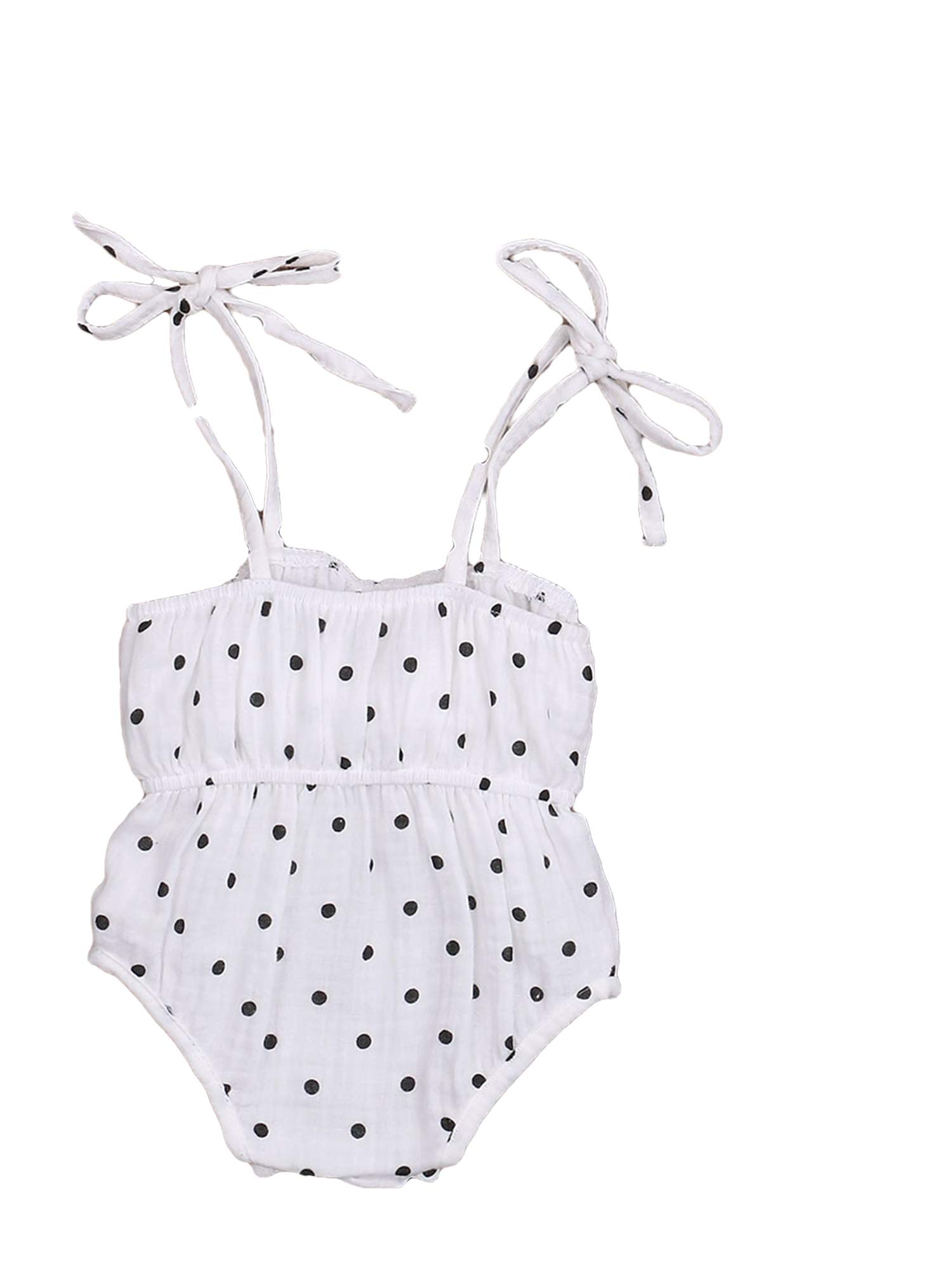 Baby Girl Sleeveless Summer Romper with Spaghetti Straps & Bowknot Headband - Soft Cotton Linen Bodysuit Outfit for Infants | Perfect for Beach, Park & Family Photos