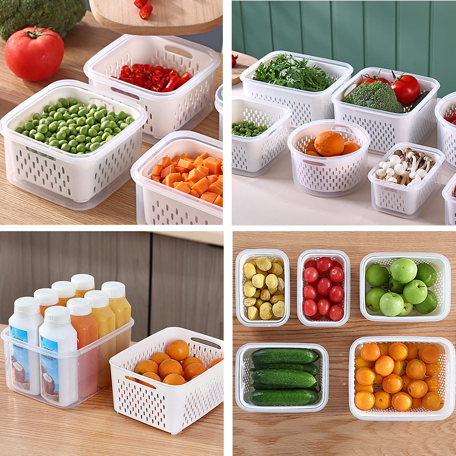 3-Pack BPA-Free Plastic Food Storage Containers with Lids & Strainer – Airtight Fridge Organizer for Fruits, Vegetables, Berries & Meat | Keep Produce Fresh Longer | Perfect for Meal Prep, Kitchen Organization & Refrigerator Storage