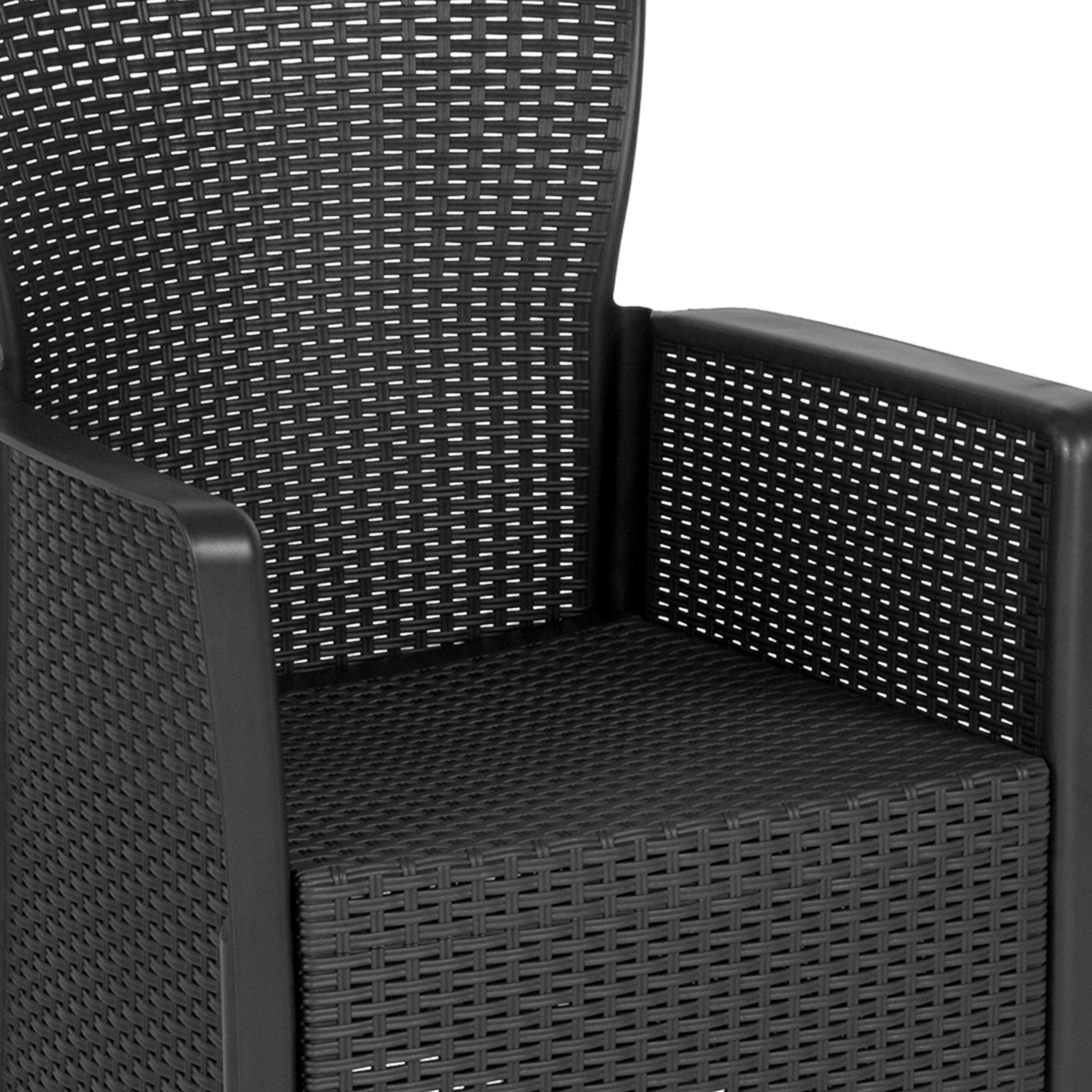 Emma & Oliver Dark Gray Faux Rattan Plastic Patio Chair Set with Matching Side Table - Outdoor Dining, Poolside Lounging, Garden Decor