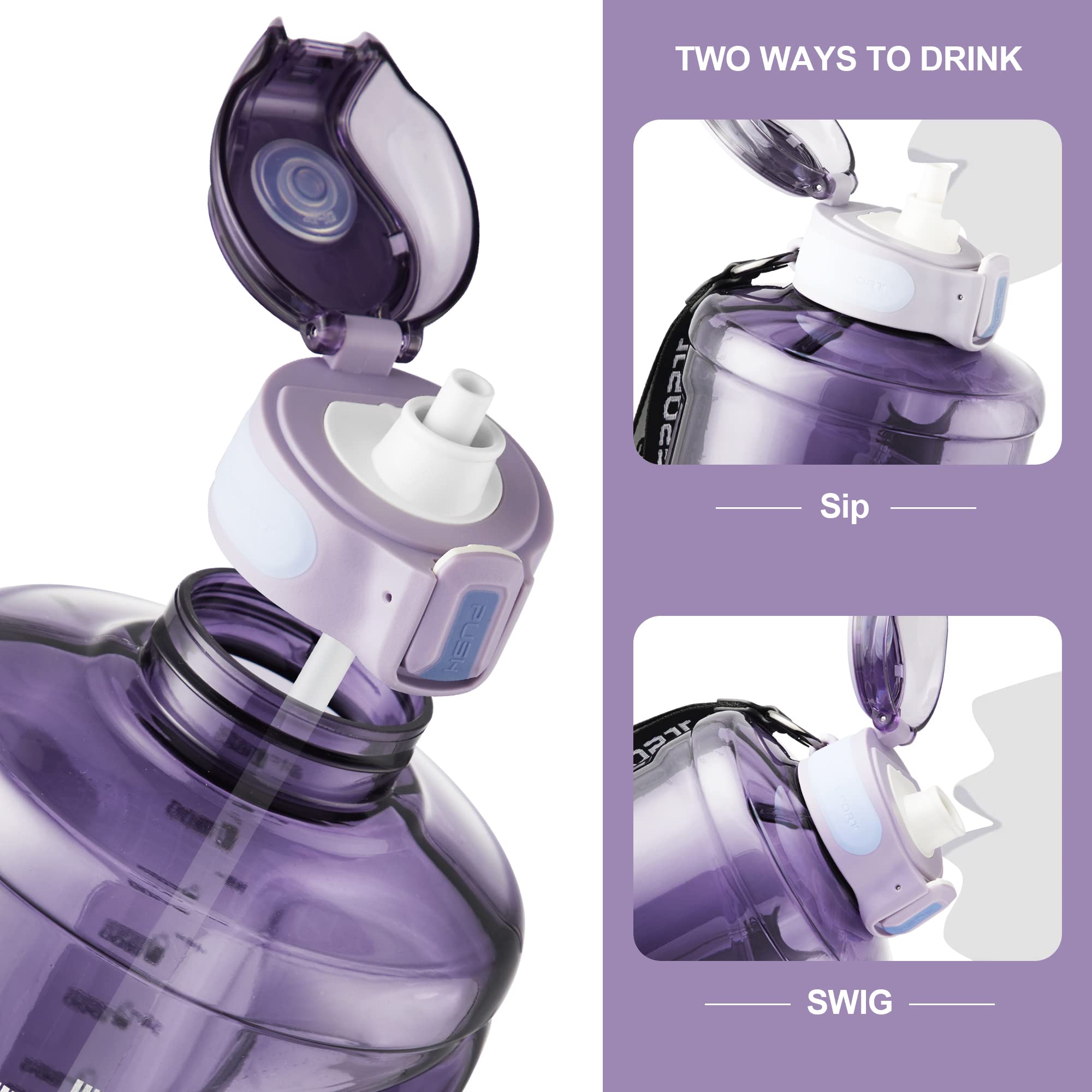 TKK 64oz Half Gallon Water Bottle with Straw, Strap & Handle - BPA Free Large Water Jug with Time Markings - Ideal for Daily Hydration, Gym Workouts & Outdoor Activities