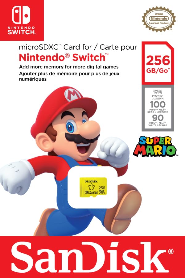 SanDisk 256GB microSDXC Card for Nintendo Switch - High Speed UHS-I Memory Card with Adapter - Perfect for Gaming, 4K Video & Photography (SDSQXAO-256G-GNCZN)