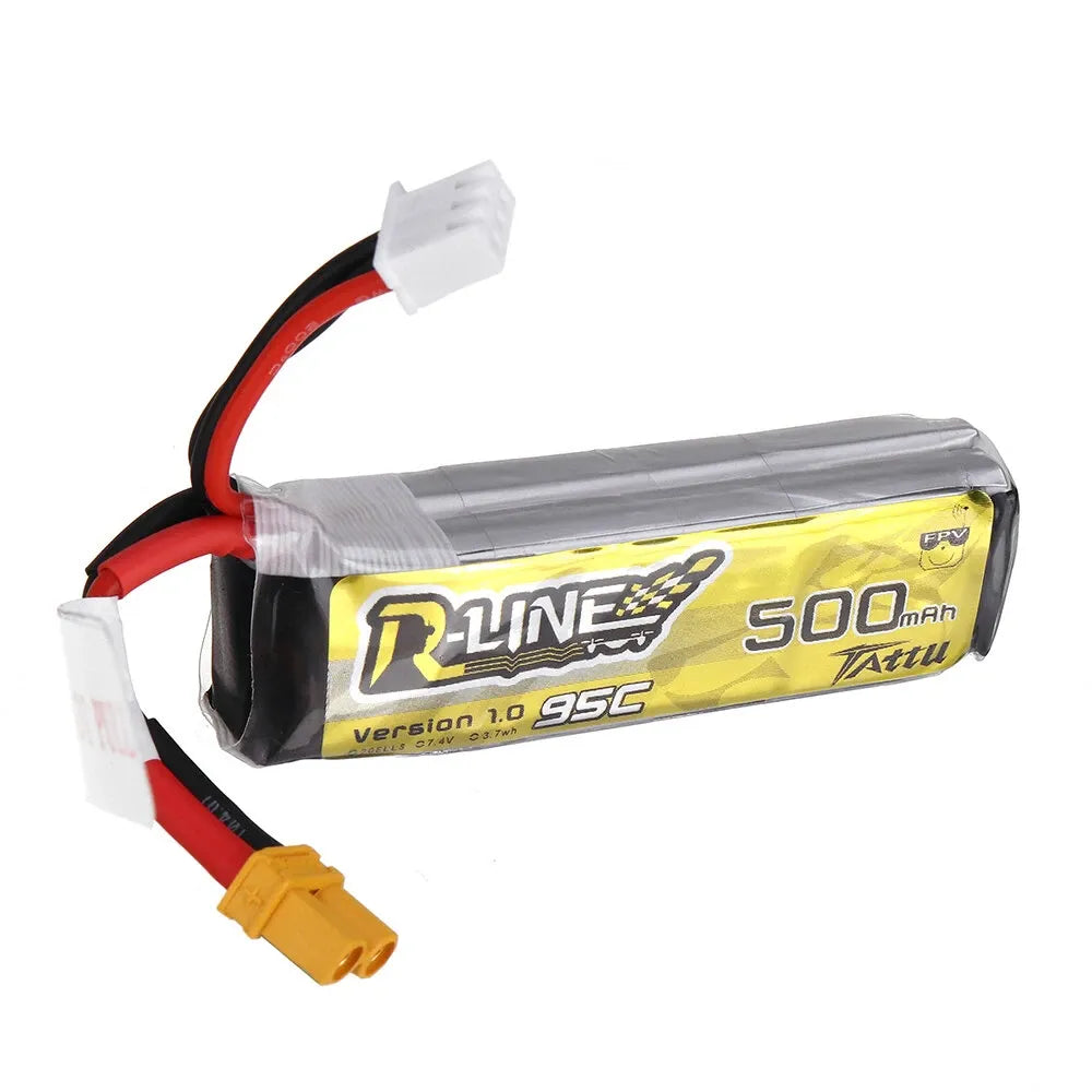 TATTU R-Line 1.0 7.4V 500mAh 95C 2S Lipo Battery with XT30 Connector - High Performance RC Drone & FPV Racing Battery Pack