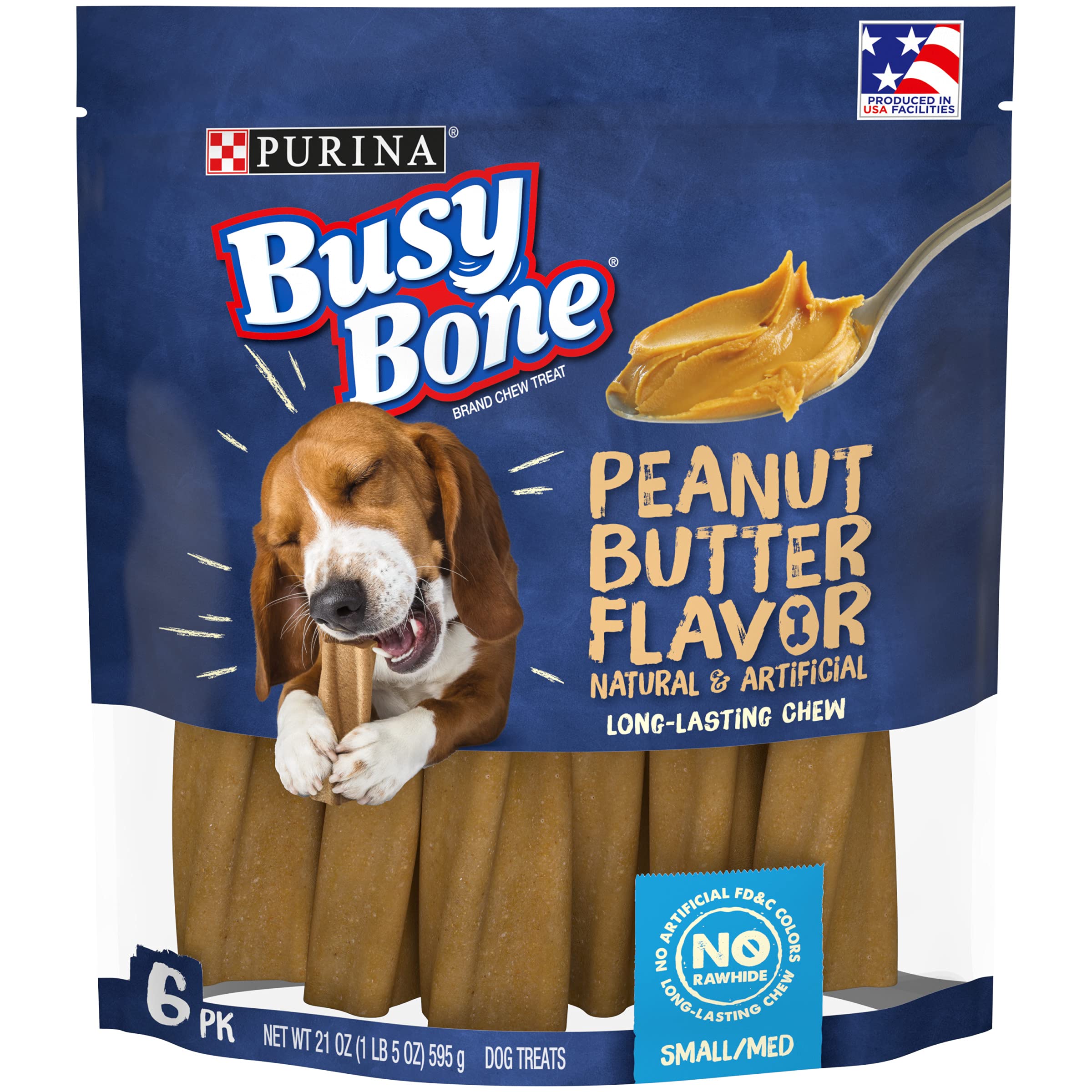 Purina Busy Bone Long Lasting Dog Chews for Small & Medium Breeds - Peanut Butter Flavor, Made in USA (Pack of 4, 6 ct. Pouches) | Dental Health Treats for Adult Dogs, Perfect for Training, Anxiety Relief & Teething Puppies - Great for Crate Training, Travel & Chewing Needs