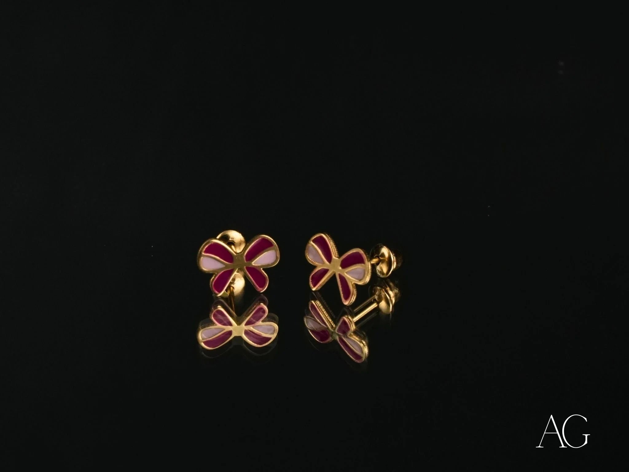 18K Gold Pink Bow Earrings for Women – Elegant & Playful Jewelry Gift for Birthdays, Anniversaries, and Special Occasions