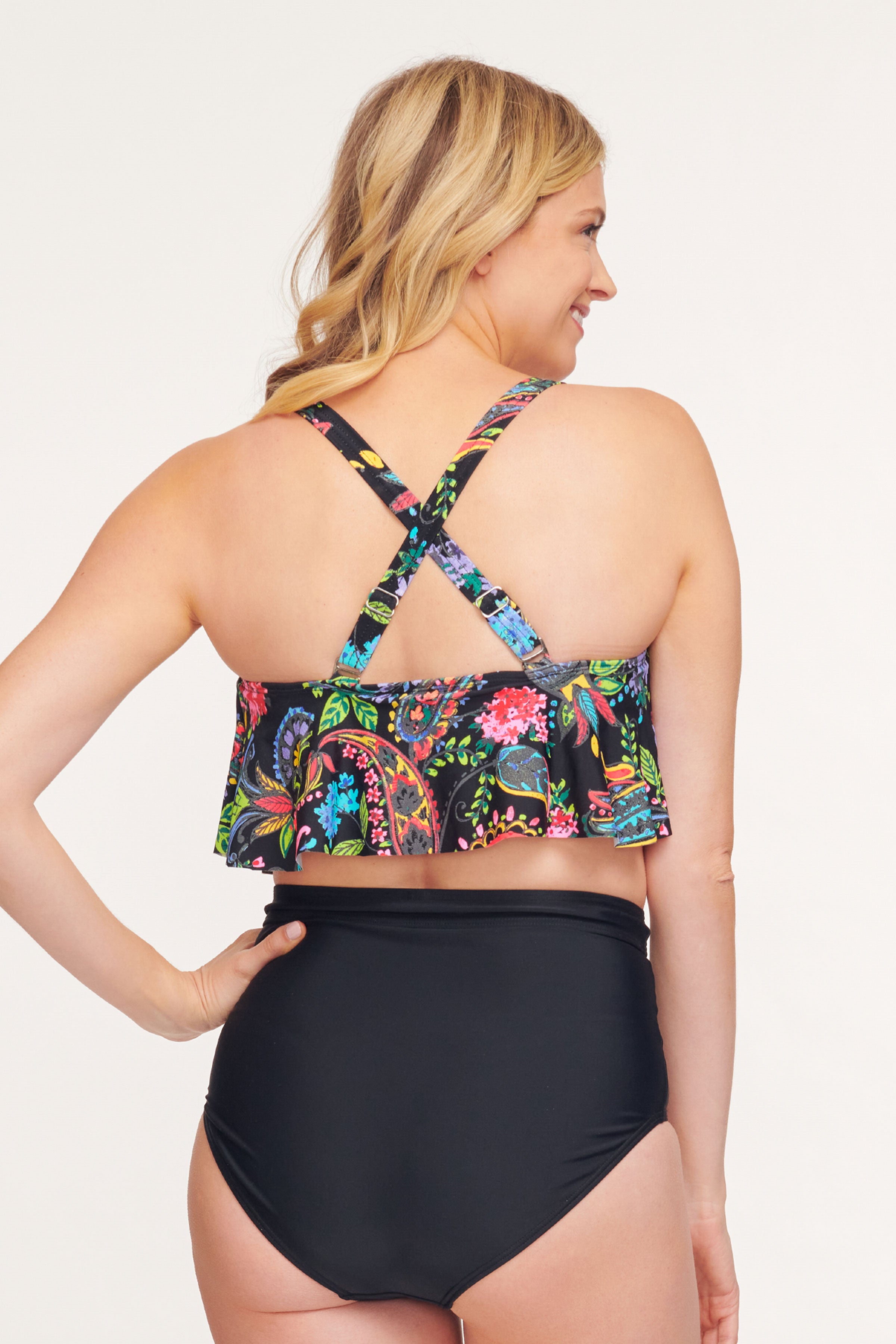 Flounce Bikini Top in Paisley Bloom Print - Sexy Swimwear for Women - Perfect for Beach Vacations & Pool Parties