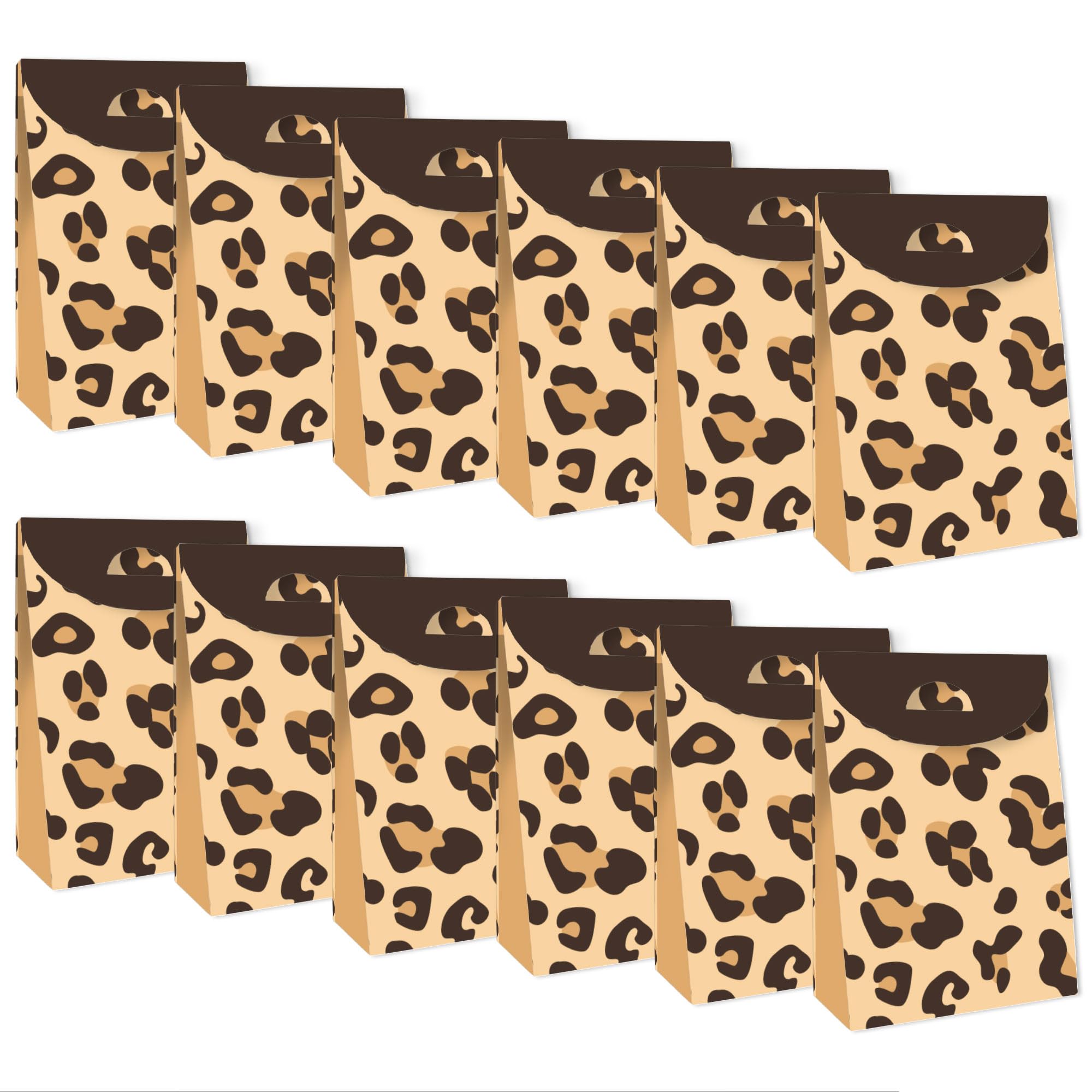 Big Dot of Happiness Leopard Print Gift Bags - Set of 12 Cheetah Print Party Favor Bags for Birthday, Baby Shower & Wedding Goodie Boxes - Perfect for Party Decorations & Gift Packaging