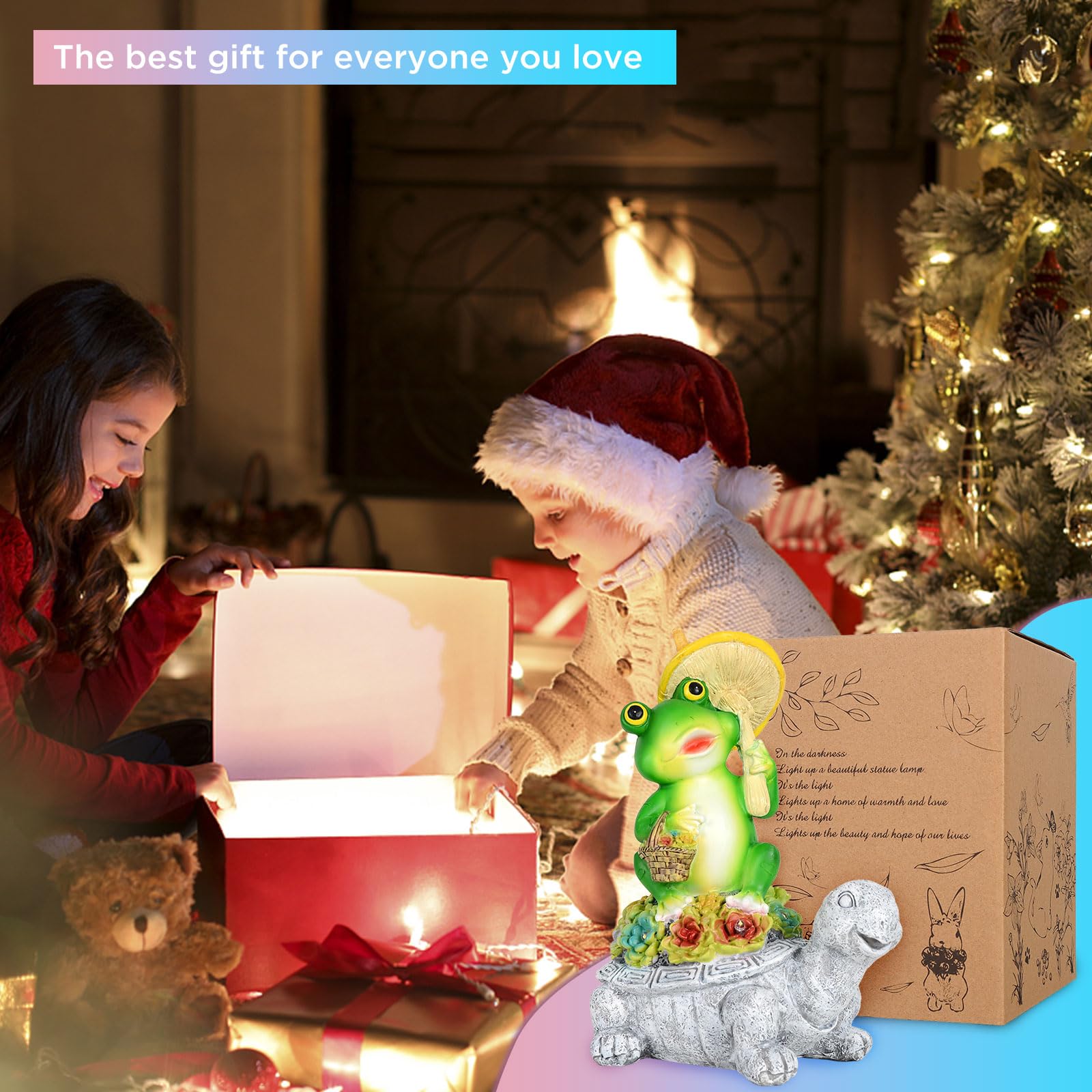 Solar-Powered Turtle & Frog Garden Statue with Mushroom Lights - Outdoor Lawn Decor for Patio, Porch & Yard - Unique Birthday Gift for Men & Women - Perfect for Garden, Pathway & Backyard Lighting