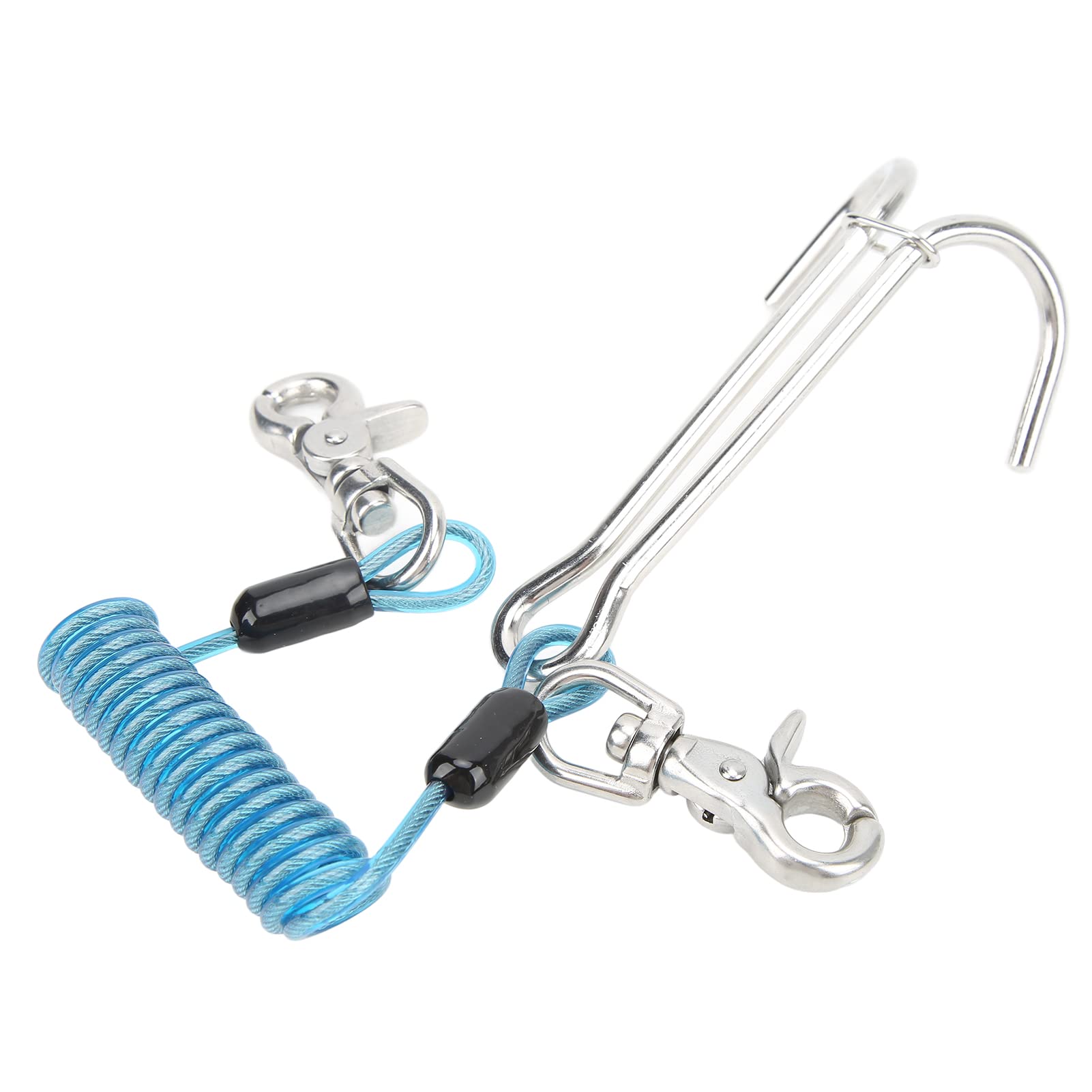 316 Stainless Steel Scuba Diving Hook - Heavy Duty Double Hook with Spiral Coil Lanyard for Rock Drift & Underwater Currents | Perfect for Professional Divers, Spearfishing & Underwater Exploration