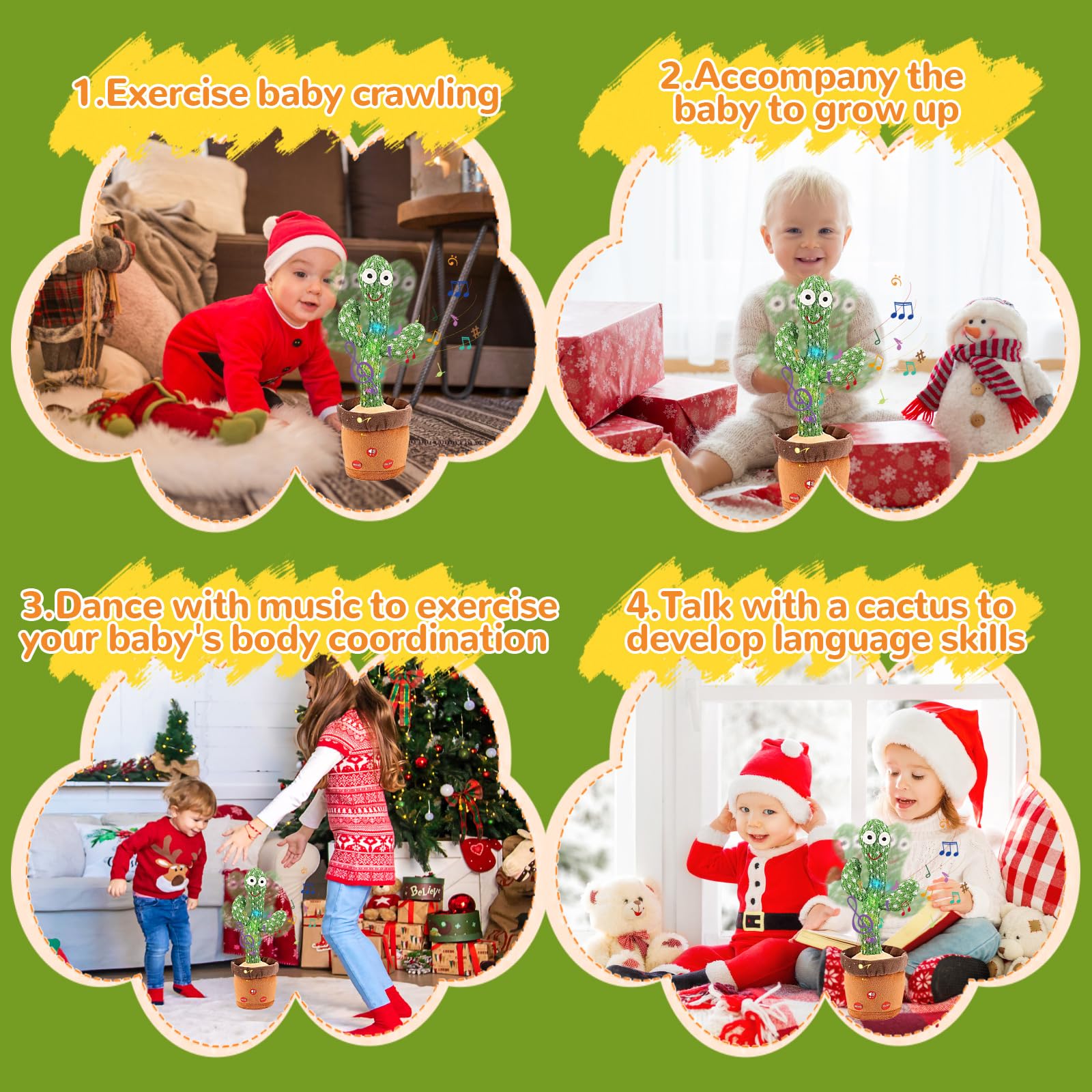 Interactive Dancing Talking Cactus Toy - Adjustable Volume, Repeats Speech & Glows for Babies & Kids | Fun Musical Imitation Learning Toy for Playtime, Birthday Gifts & Early Childhood Development