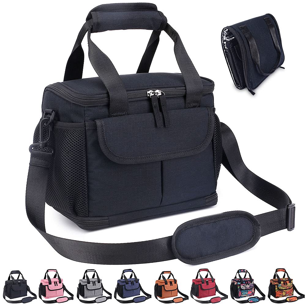 VENLING Collapsible Insulated Lunch Bag for Women & Men - Adjustable Shoulder Strap, Leakproof Reusable Lunch Box for Office, School, Picnic, Beach (Black) | Perfect for Work, Travel & Outdoor Activities
