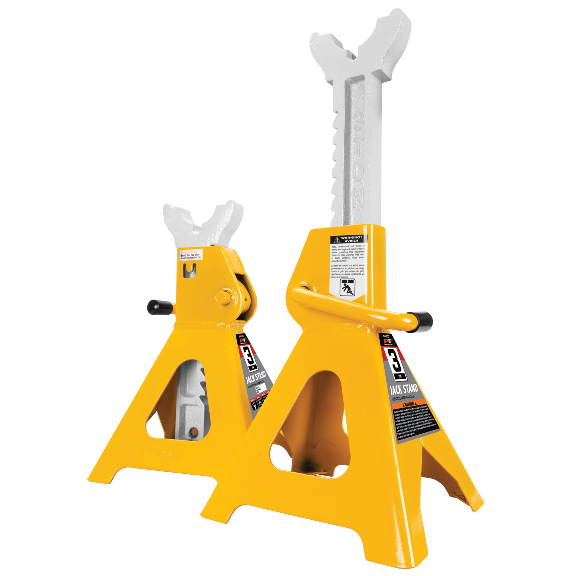 3-Ton Yellow Ratchet Jack Stand Set - Performance Tool W41022 for Safe Vehicle Lifting & Maintenance | Ideal for Car Repair, Oil Changes & Tire Rotations