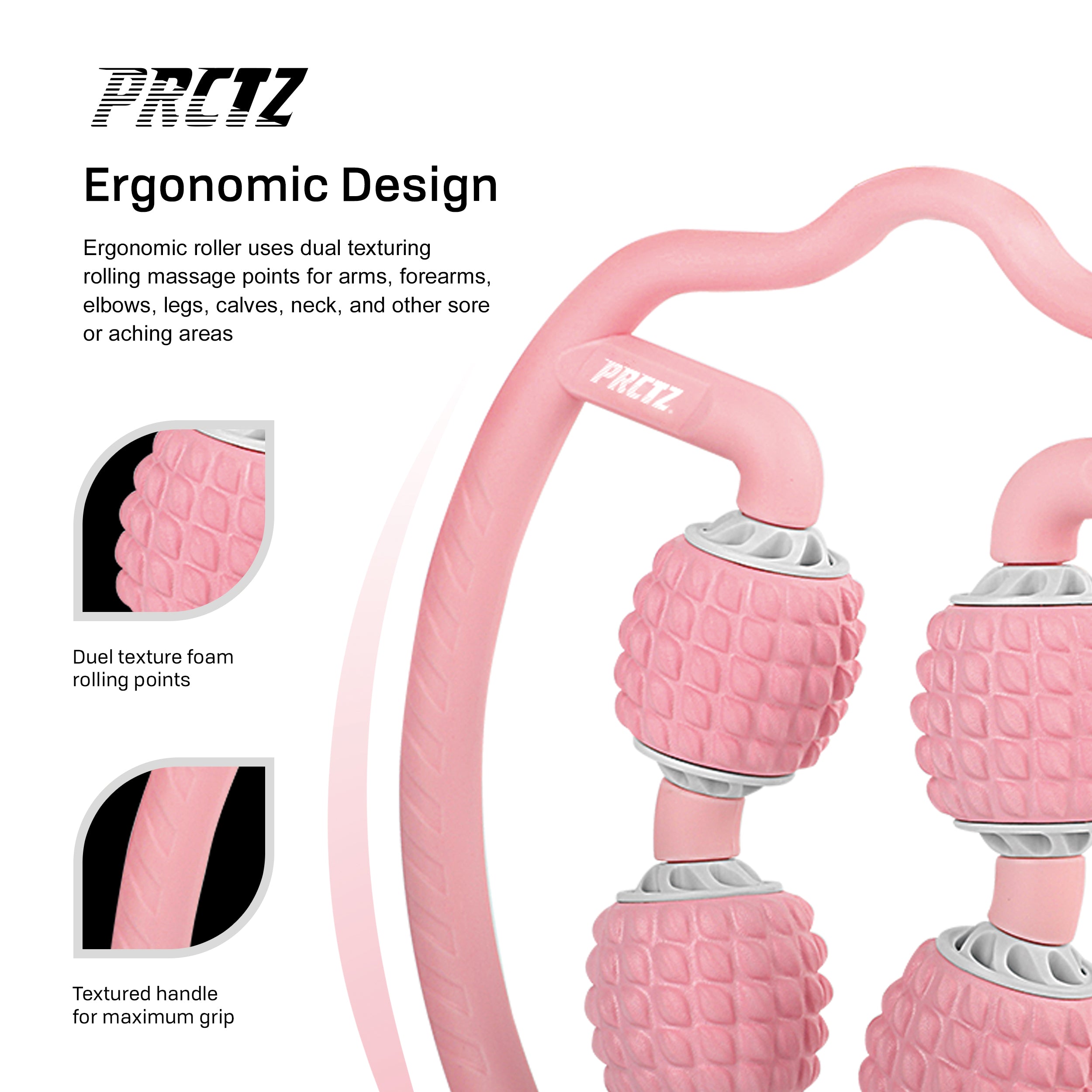 PRCTZ 4-Point Massage Foam Roller - Handheld Muscle Massager for Back, Neck & Shoulder Pain Relief - Portable Deep Tissue Massage Tool for Athletes, Yoga & Post-Workout Recovery