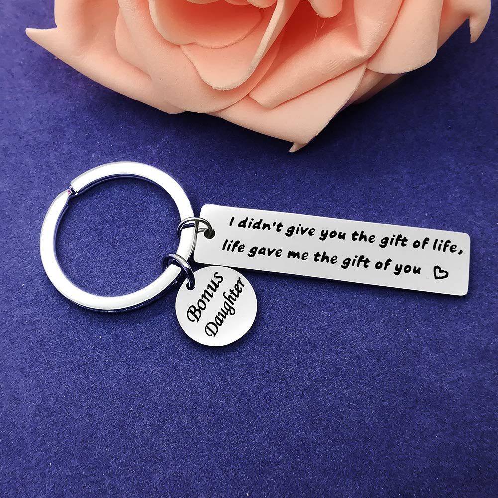 Stepdaughter Keychain - 'Life Gave Me the Gift of You' Engraved Bonus Daughter Gift, Daughter-in-Law & Adoption Present - Perfect for Christmas, Birthday & Special Occasions | Thoughtful Keepsake for Bonus Daughters to Show Love & Appreciation