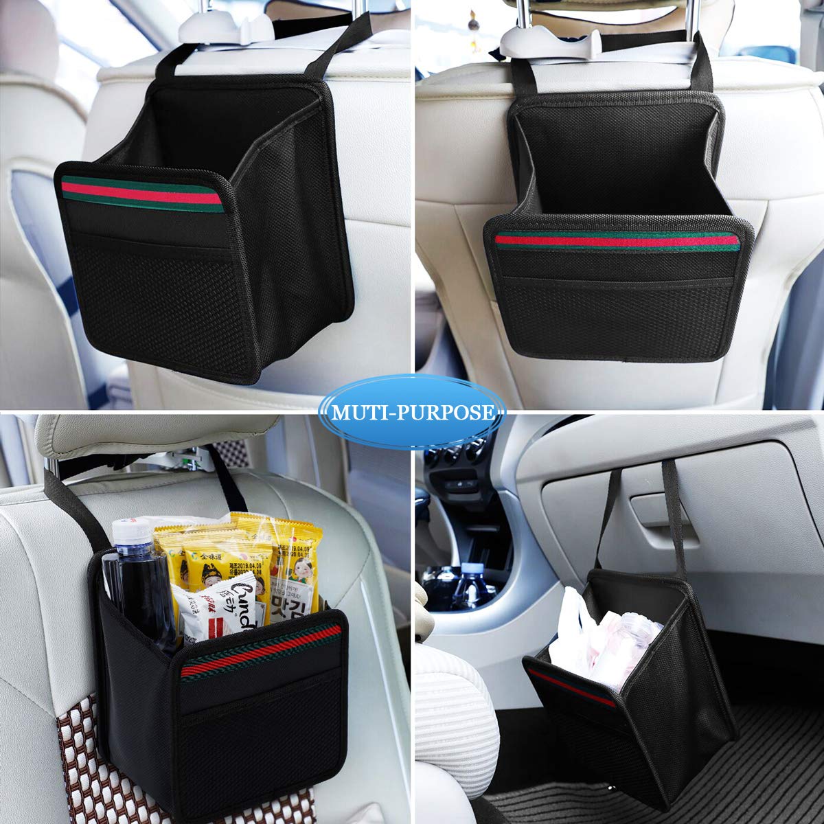 Premium Hanging Car Back Seat Organizer - Waterproof, Odorless Fabric Storage Bag (9X7.8 in, Black) | Perfect for Road Trips, Family Travel & Daily Commute | Keep Your Car Clean & Organized