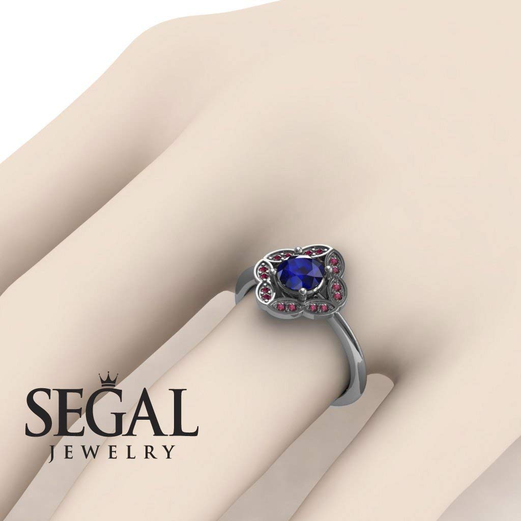 14K White Gold Vintage Victorian Engagement Ring with Sapphire & Ruby - Unique Antique Jewelry for Weddings, Anniversaries & Special Occasions