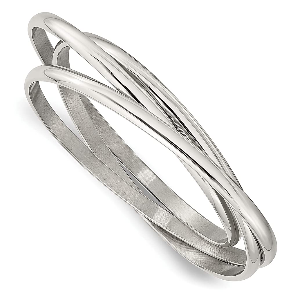 ICE CARATS Stainless Steel 3-Piece Bangle Bracelet Set | Slip-On Fashion Jewelry for Women | Elegant Gift for Her | Perfect for Parties, Weddings & Everyday Wear