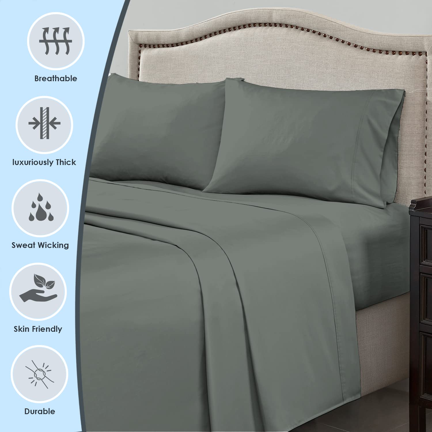 Pizuna Pure 100% Luxury Cotton Full Size Bed Sheets Set - 1000 Thread Count Long Staple Cotton Sateen, Deep Pocket Fits 15