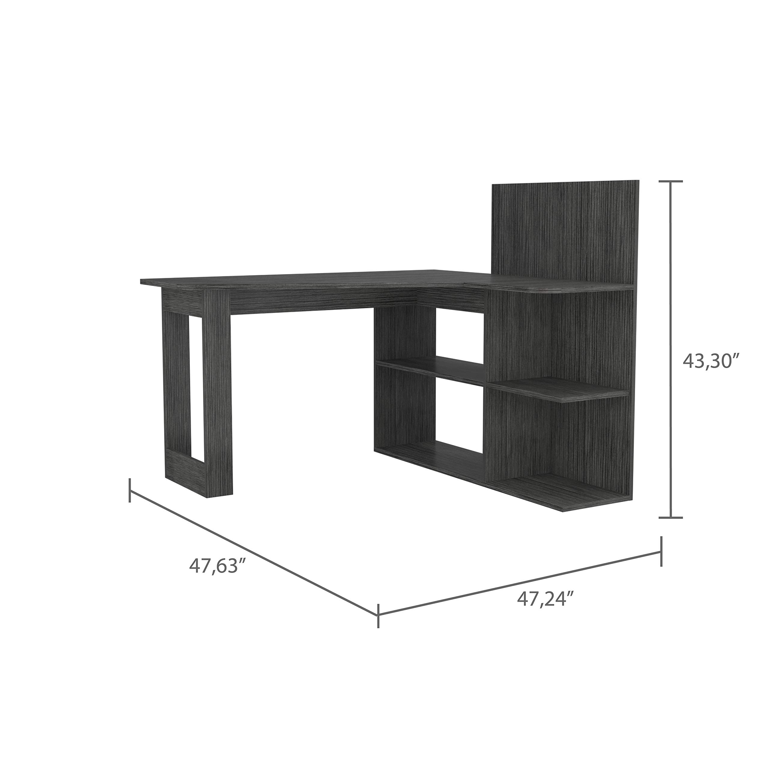 L-Shaped Computer Desk with 4 Shelves - Smokey Oak Finish, Home Office Desk for Small Spaces, Gaming & Study Workstation, Ergonomic Corner Desk for PC & Laptop