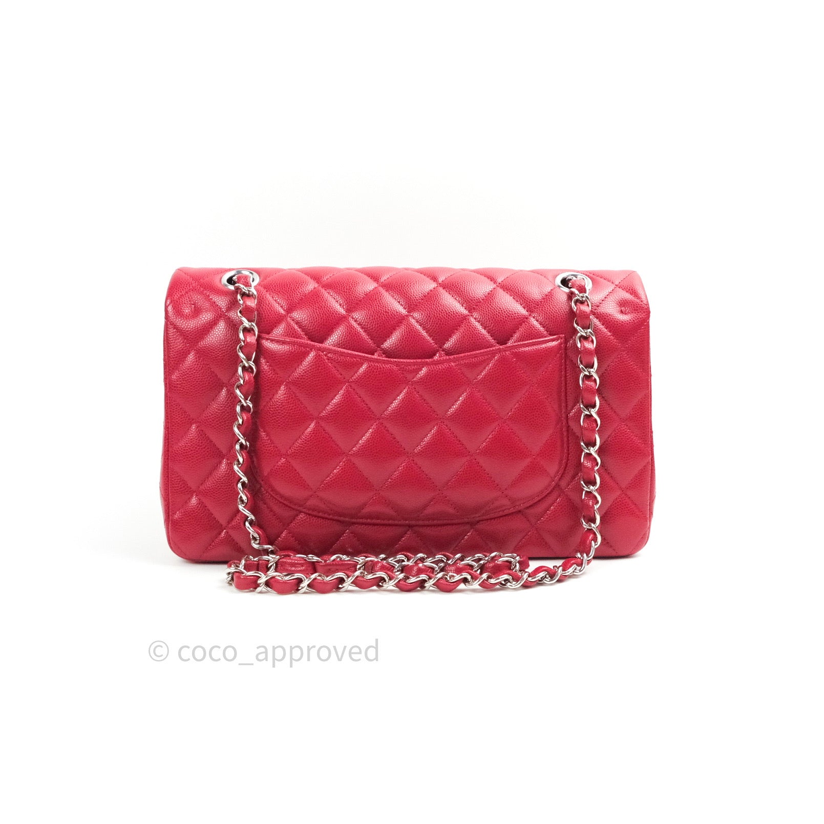 Chanel Classic Medium Double Flap Bag in Red Caviar Leather with Silver Hardware - Perfect for Work, Evening Events & Luxury Fashion Accessories