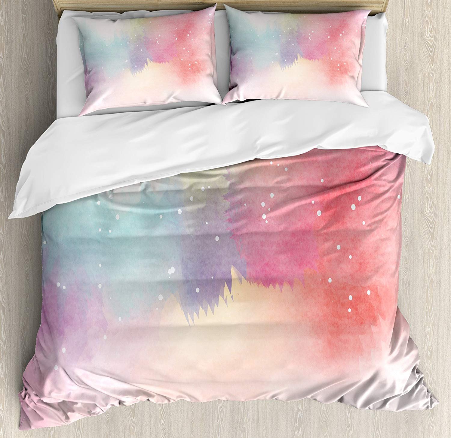 4-Piece Cal King Duvet Cover Set - Abstract Watercolor Digital Art Bedding (1 Duvet Cover, 1 Flat Sheet, 2 Pillowcases) | Romantic Fantasy Theme for Master Bedroom Decor