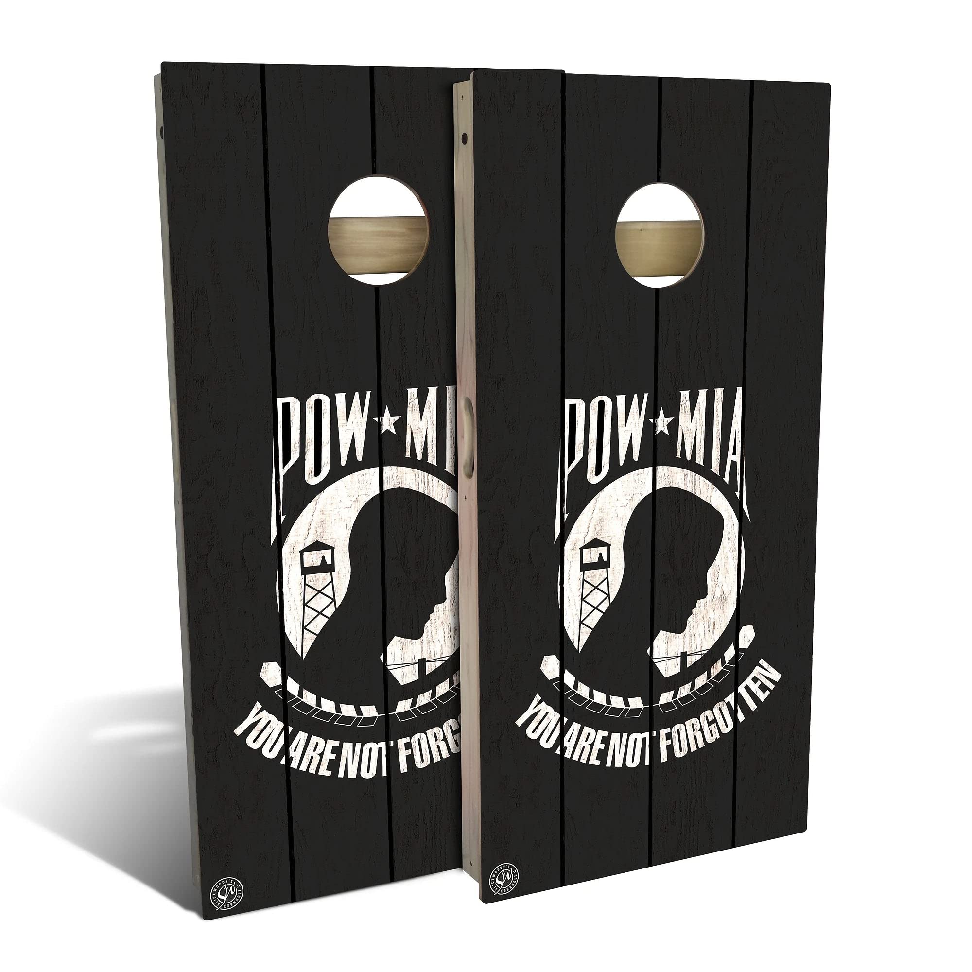 POW MIA Cornhole Game Set - 2 Boards & 8 Bags - Customizable Outdoor Lawn Game for Backyard, Tailgating, and Camping Parties