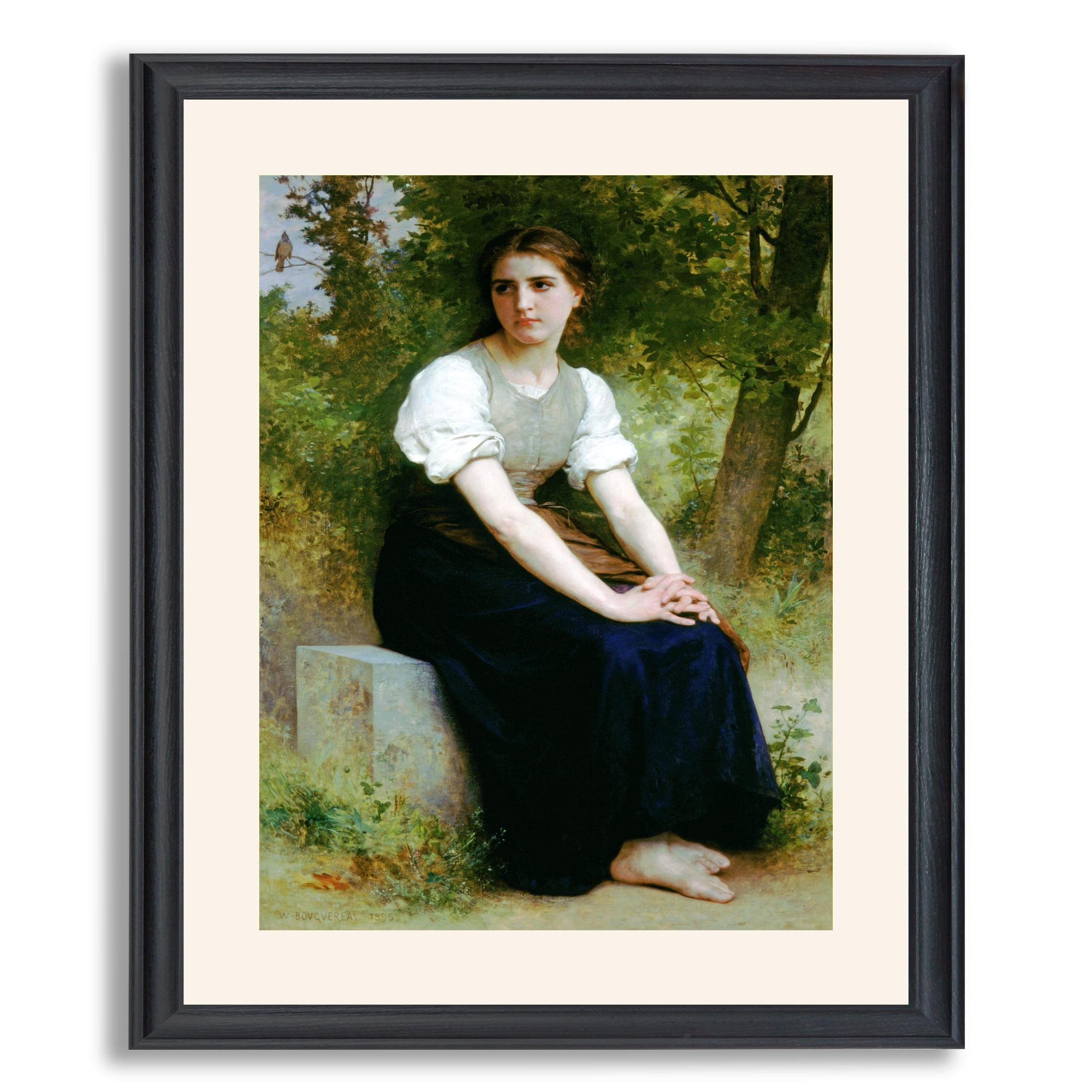William Bouguereau The Song of The Nightingale Framed Art Print - Premium Canvas Painting Reproduction in Wood Frame - Vintage Wall Decor for Living Room, Bedroom & Office Gift