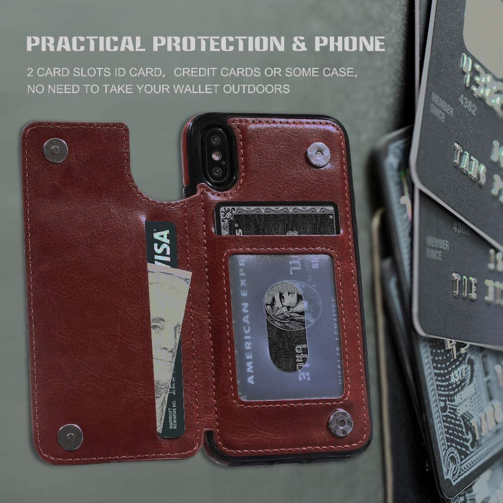 Premium Leather Wallet Case for iPhone X/XS - Card Holder & Protective Cover with RFID Blocking (5.8 Inch, Brown) | Perfect for Business Travel, Daily Commute & Hands-Free Shopping