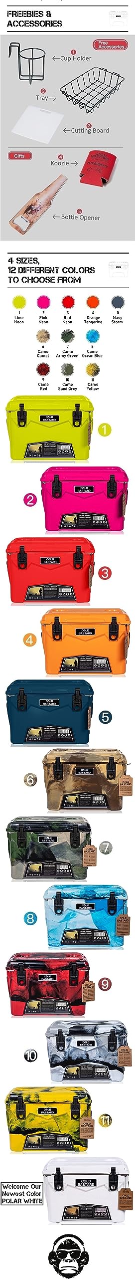 Premium 20QT Cold Bastard Rugged+ Camo Red Ice Chest Cooler - Heavy Duty Portable Cooler for Camping, Fishing, Tailgating & Outdoor Adventures - Free Shipping (CB20-CR)