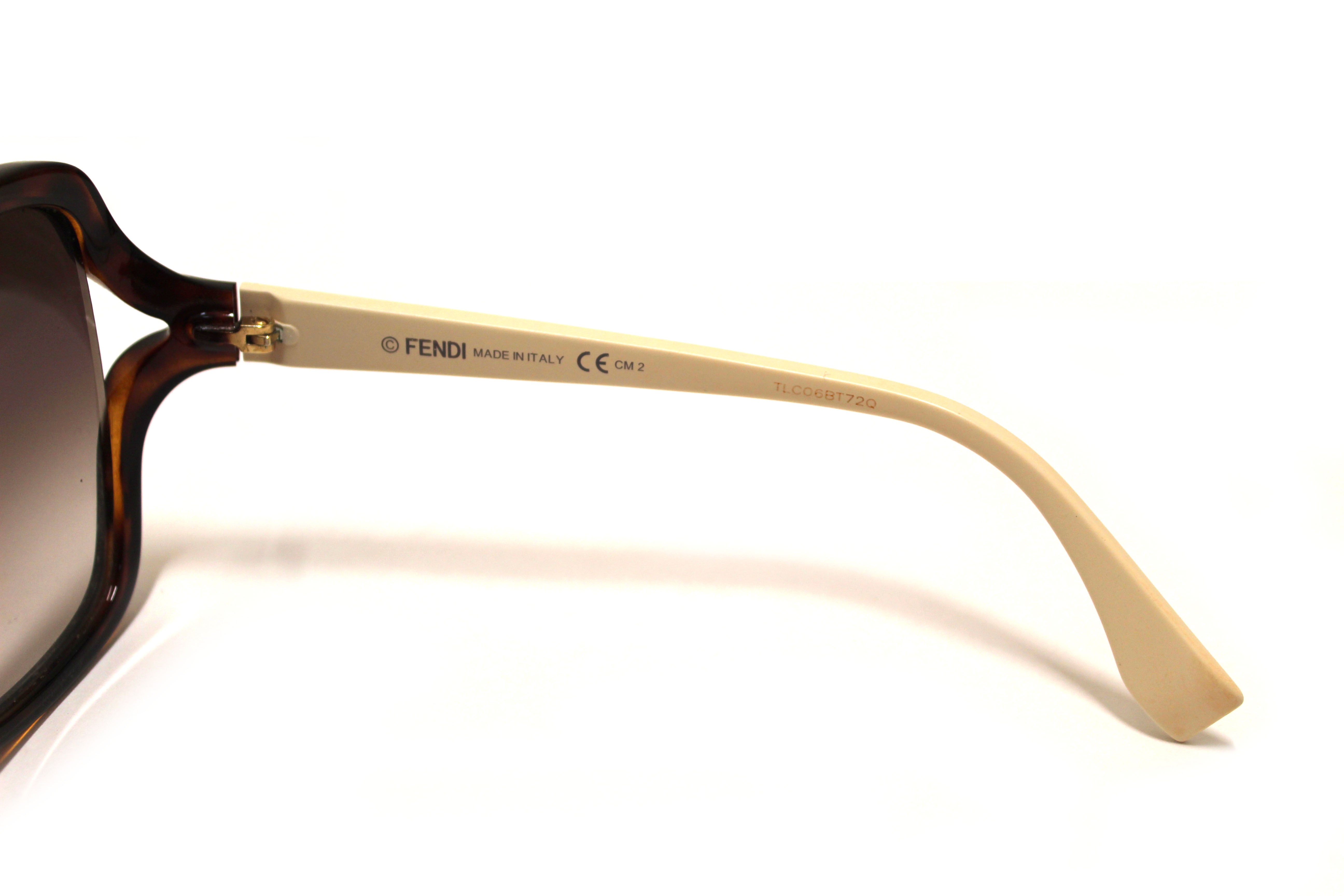 Authentic Fendi Tortoise Shell Acetate Sunglasses with White Frame - Luxury Designer Shades for Women, UV Protection, Perfect for Beach, Driving & Fashion Accessories