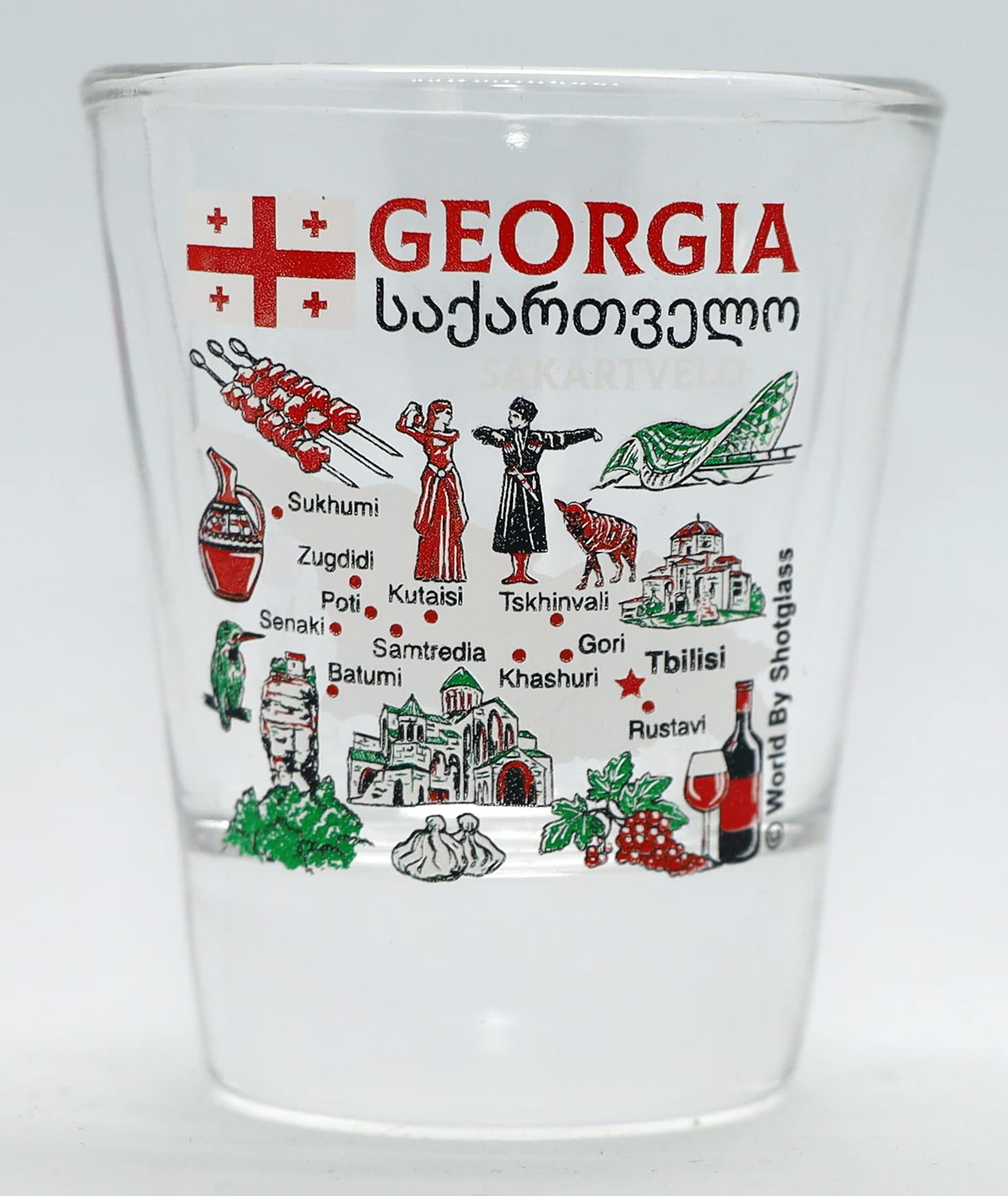 Georgia Country Landmarks & Icons Collage Shot Glass - Unique Collectible Gift for Travel Lovers & Whiskey Enthusiasts - Perfect for Parties, Souvenirs & Home Bar Decor