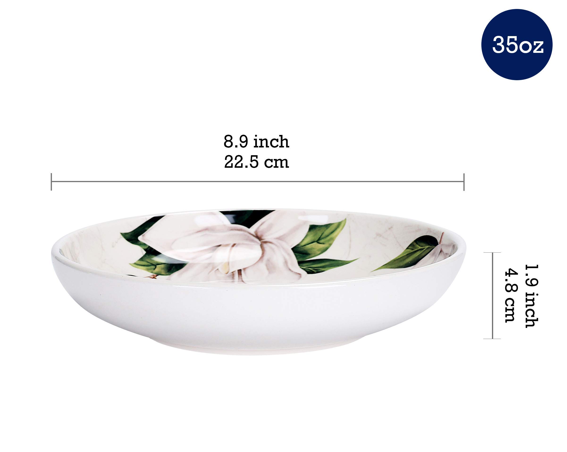 Bico Magnolia Floral Ceramic 16-Piece Dinnerware Set - Service for 4 with 11-Inch Dinner Plates, 8.75-Inch Salad Plates, 35-Oz Bowls & Mugs - Microwave & Dishwasher Safe - Perfect for Dinner Parties, Family Gatherings & Everyday Use
