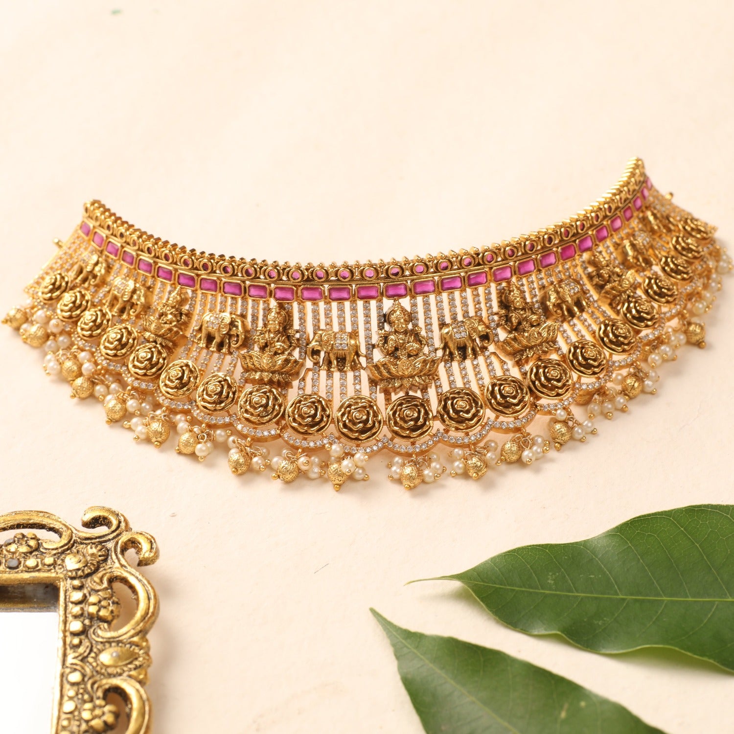 Himani Antique Temple Choker Set - Indian Ethnic Jewelry for Women - Perfect for Weddings, Festivals & Boho Fashion