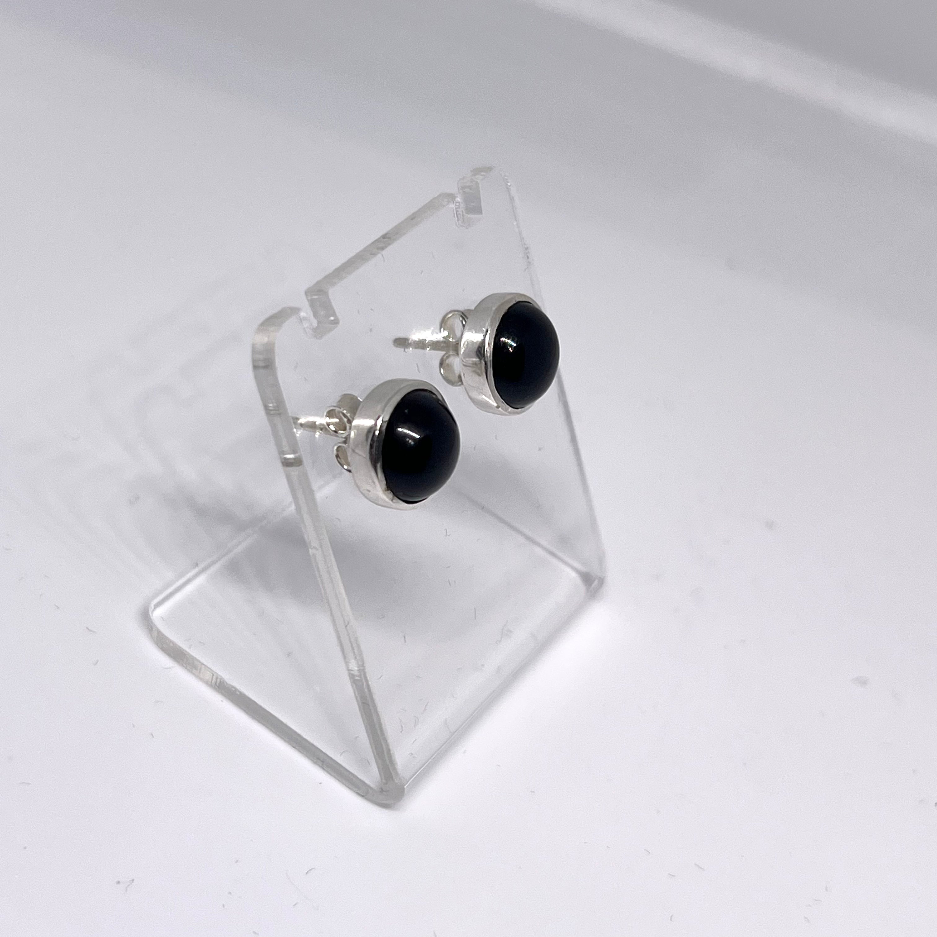 8mm Round Cabochon Bezel Set Stud Earrings - PSE019 | Dainty Jewelry for Everyday Wear, Gift for Her, Women's Fashion Accessories