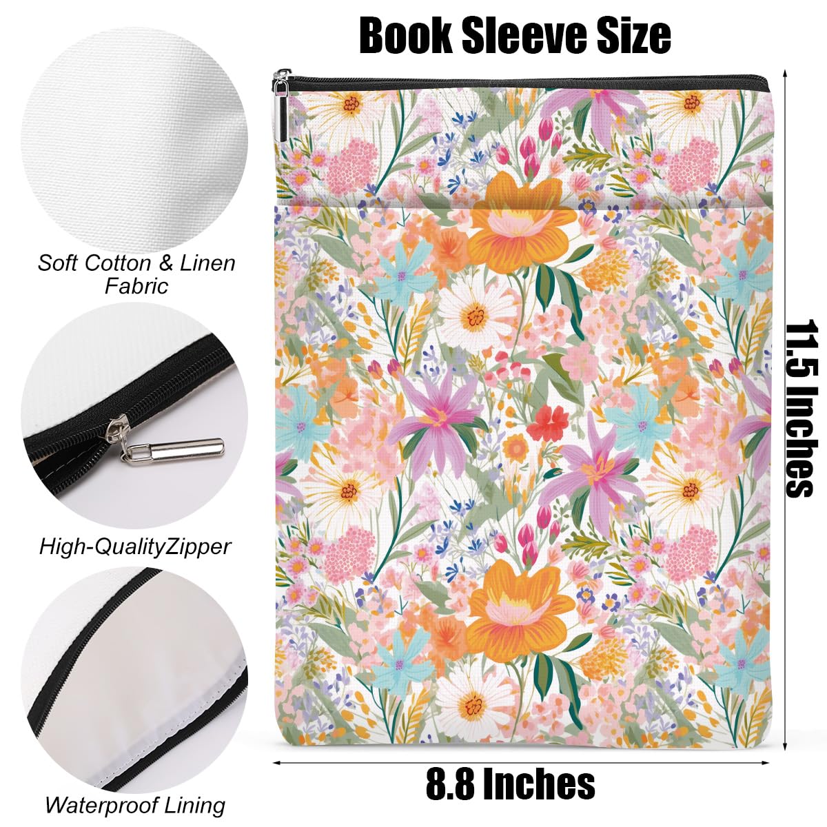 Floral Book Sleeve - Preppy Flower Book Cover Protector for Paperbacks & Hardcovers | Perfect Gift for Book Lovers, Women, Girls & Moms | Great for Reading, Travel, Book Club & School | Christmas Birthday Gifts Idea