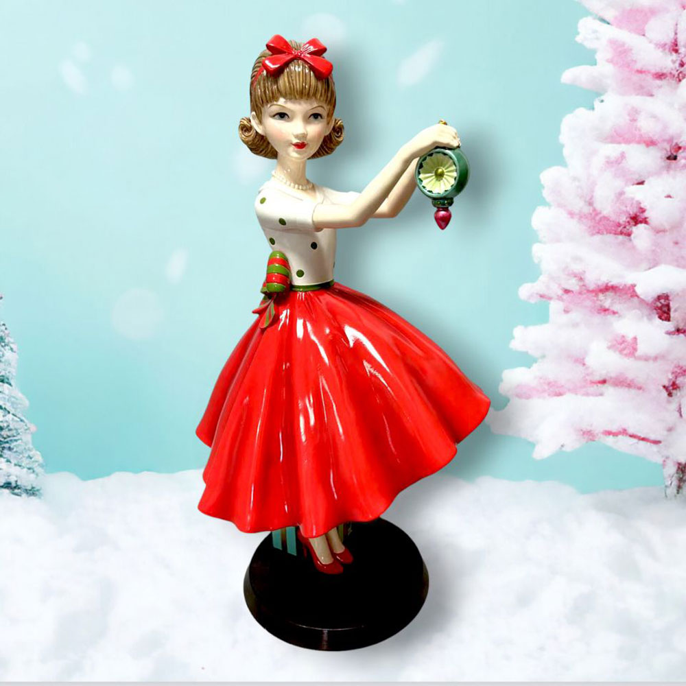 16.5 Inch Retro Girl Christmas Tree with Ornaments - NEW 2024 Holiday Decor by December Diamonds - Perfect for Home, Office & Festive Party Decorations