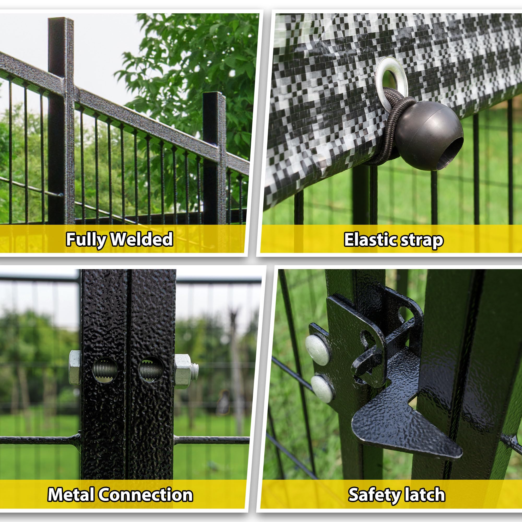 Heavy Duty Outdoor Dog Kennel for Large Dogs - 8'L x 4'W x 6'H Metal Dog Playpen with Roof Cover & Feeding Door - Weatherproof Yard Fence House for German Shepherds, Huskies - Perfect for Backyard, Camping & Outdoor Adventures